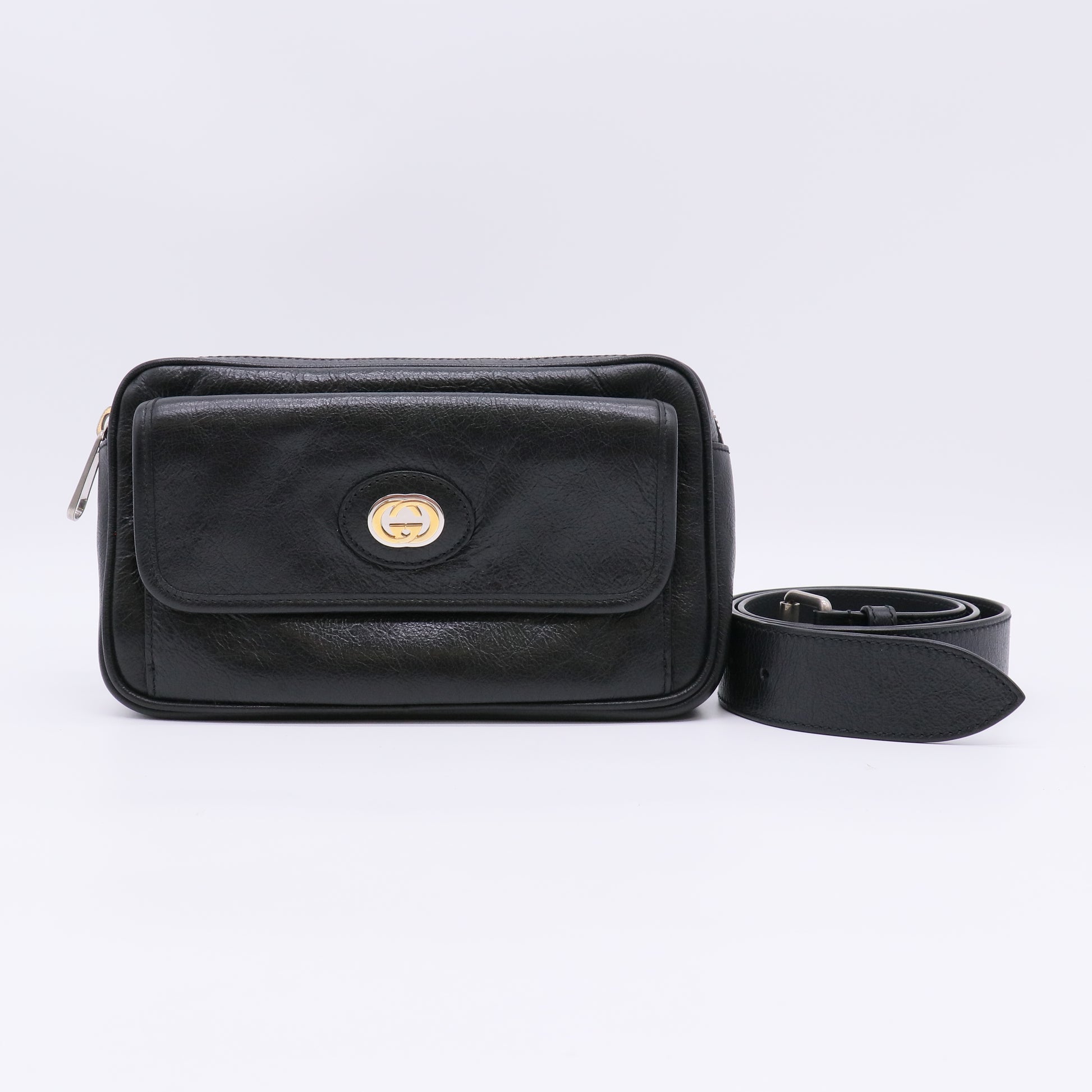 Gucci Morpheus Interlocking G Belt Bag in Black Leather B22864