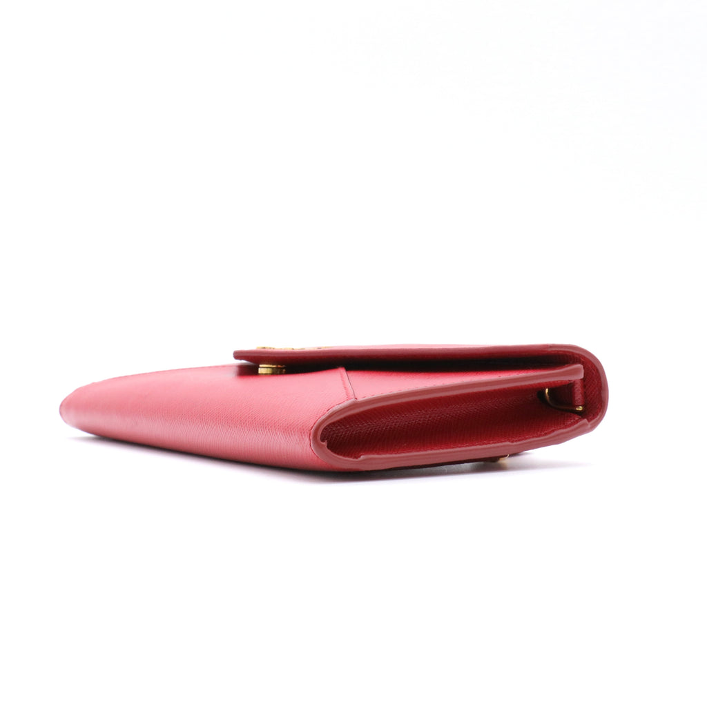 Red Saffiano Leather Envelope Wristlet Clutch twins