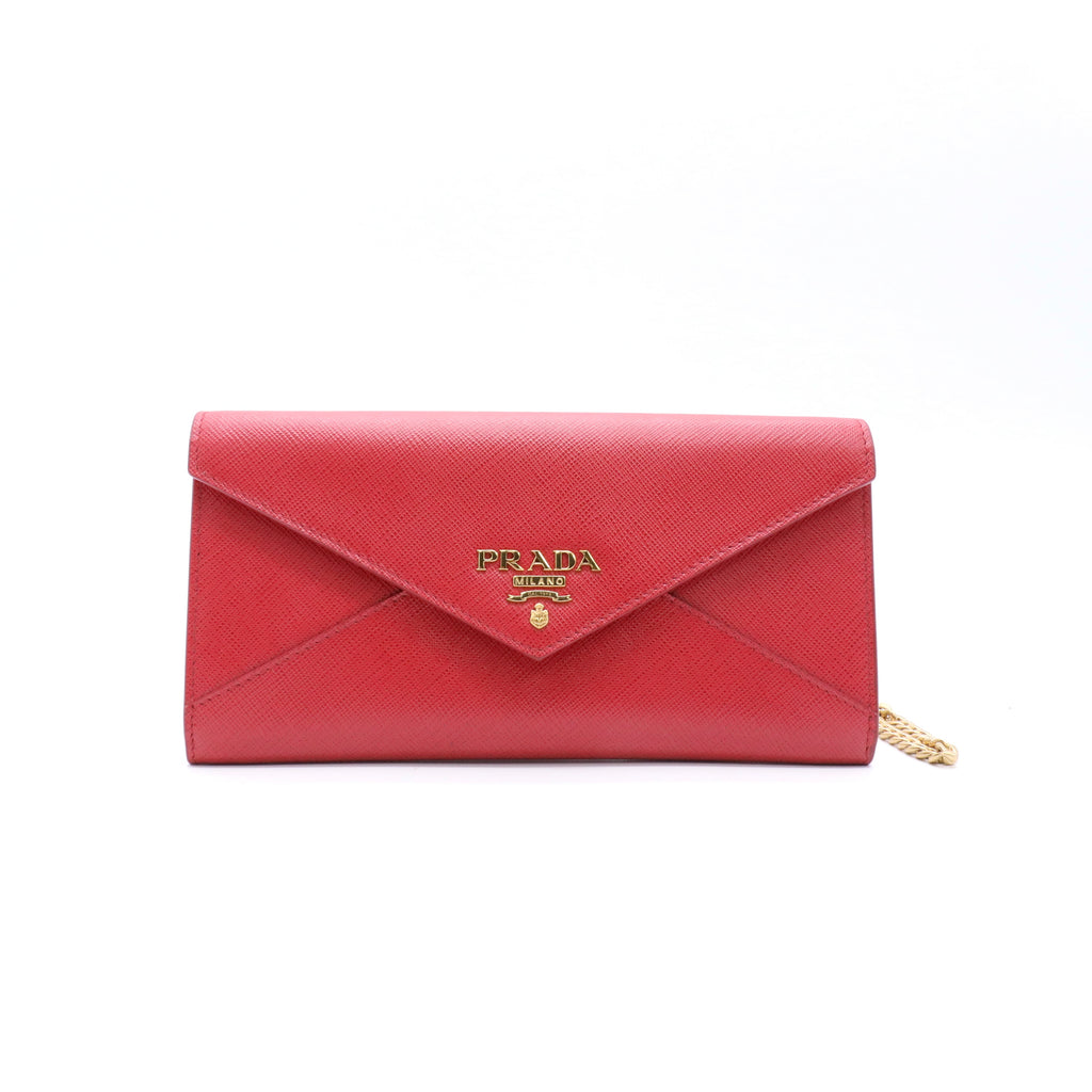 Red Saffiano Leather Envelope Wristlet Clutch twins