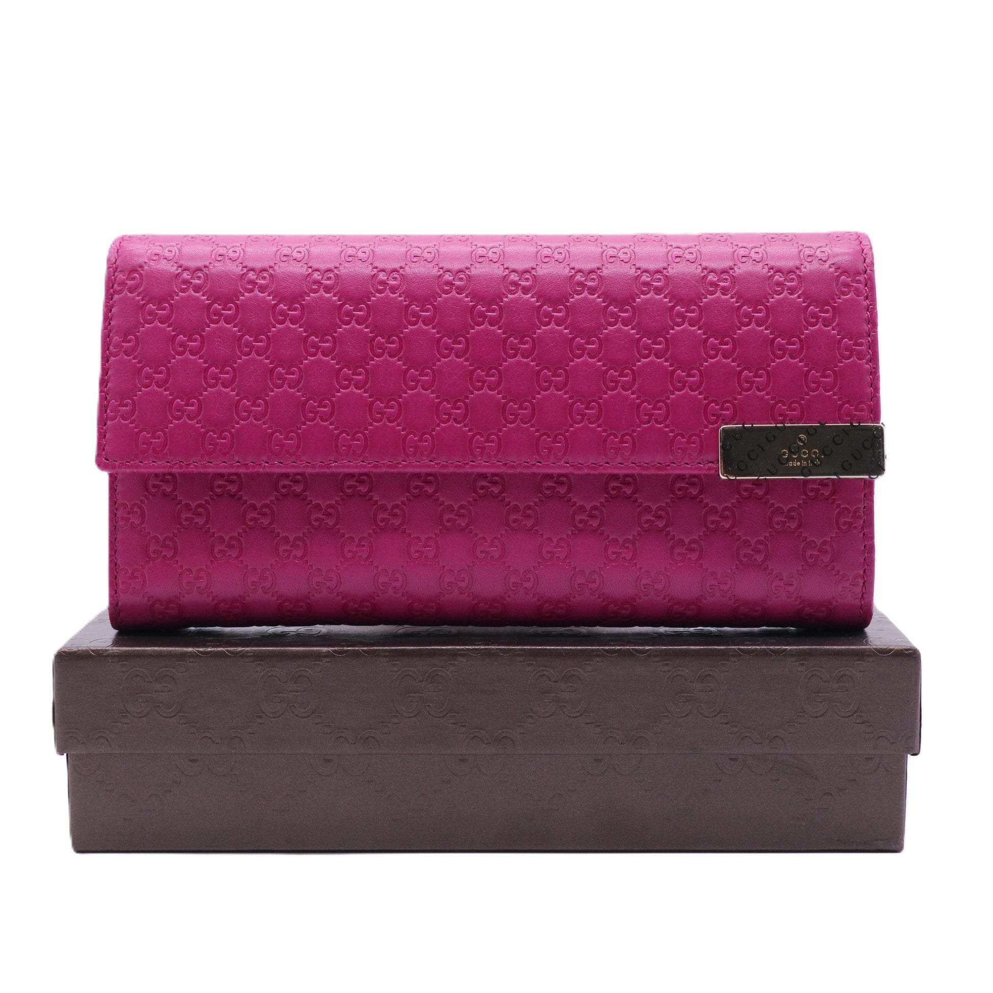 Fuchsia Microguccissima Leather Wallet-Chain Clutch Bag