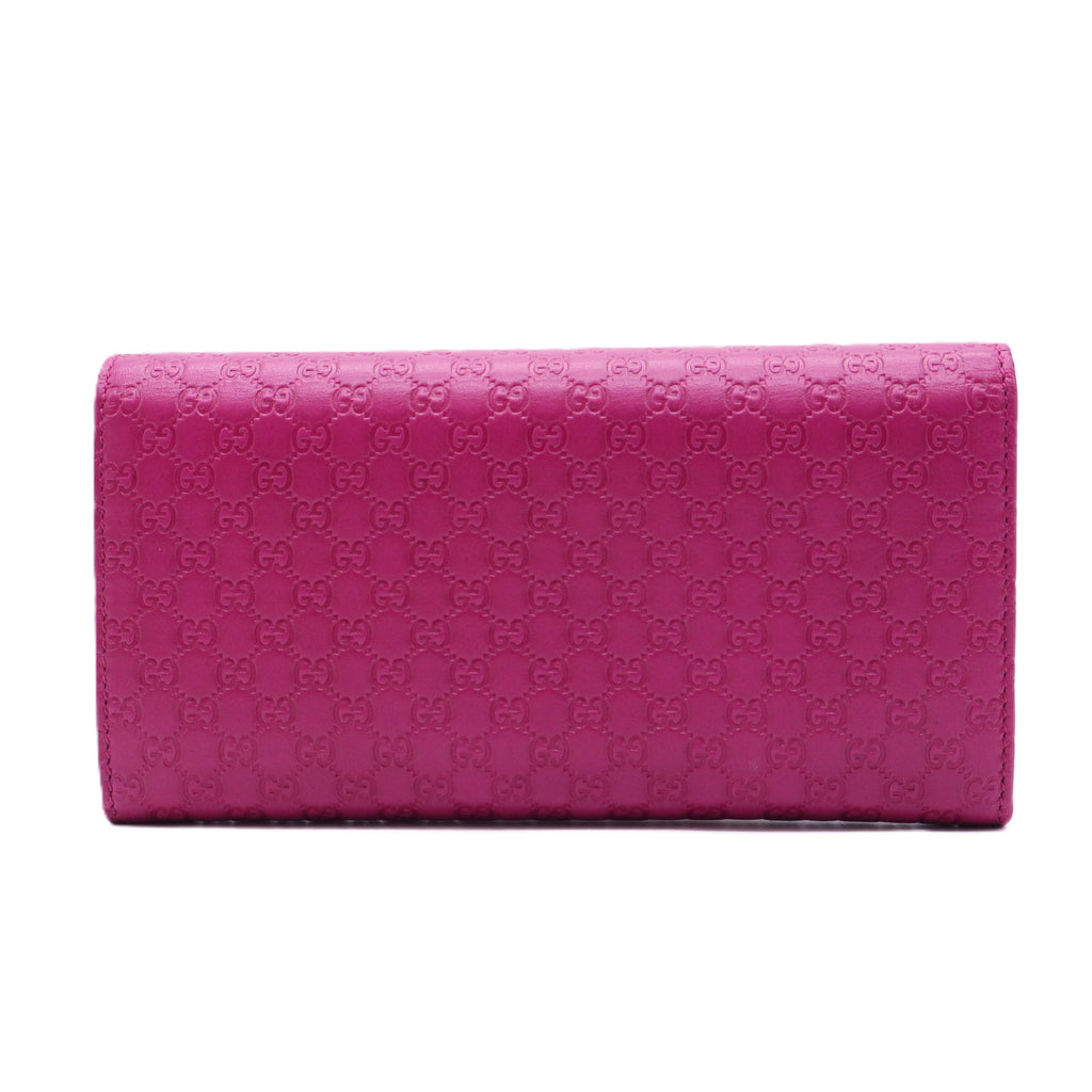 Fuchsia Microguccissima Leather Wallet-Chain Clutch Bag