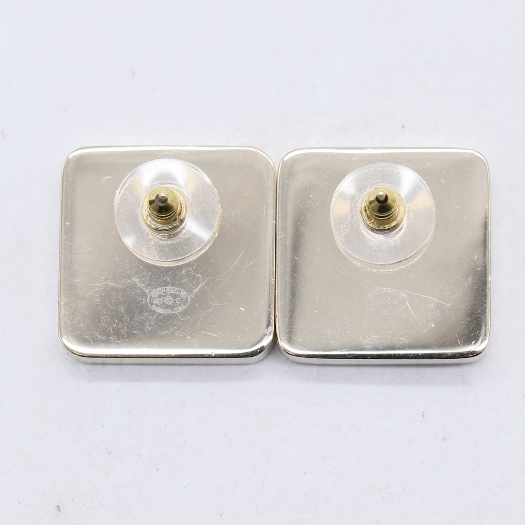 Black Enamel and Silver Metal CC Square Earrings W21235