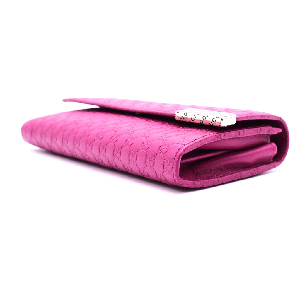 Fuchsia Microguccissima Leather Wallet-Chain Clutch Bag