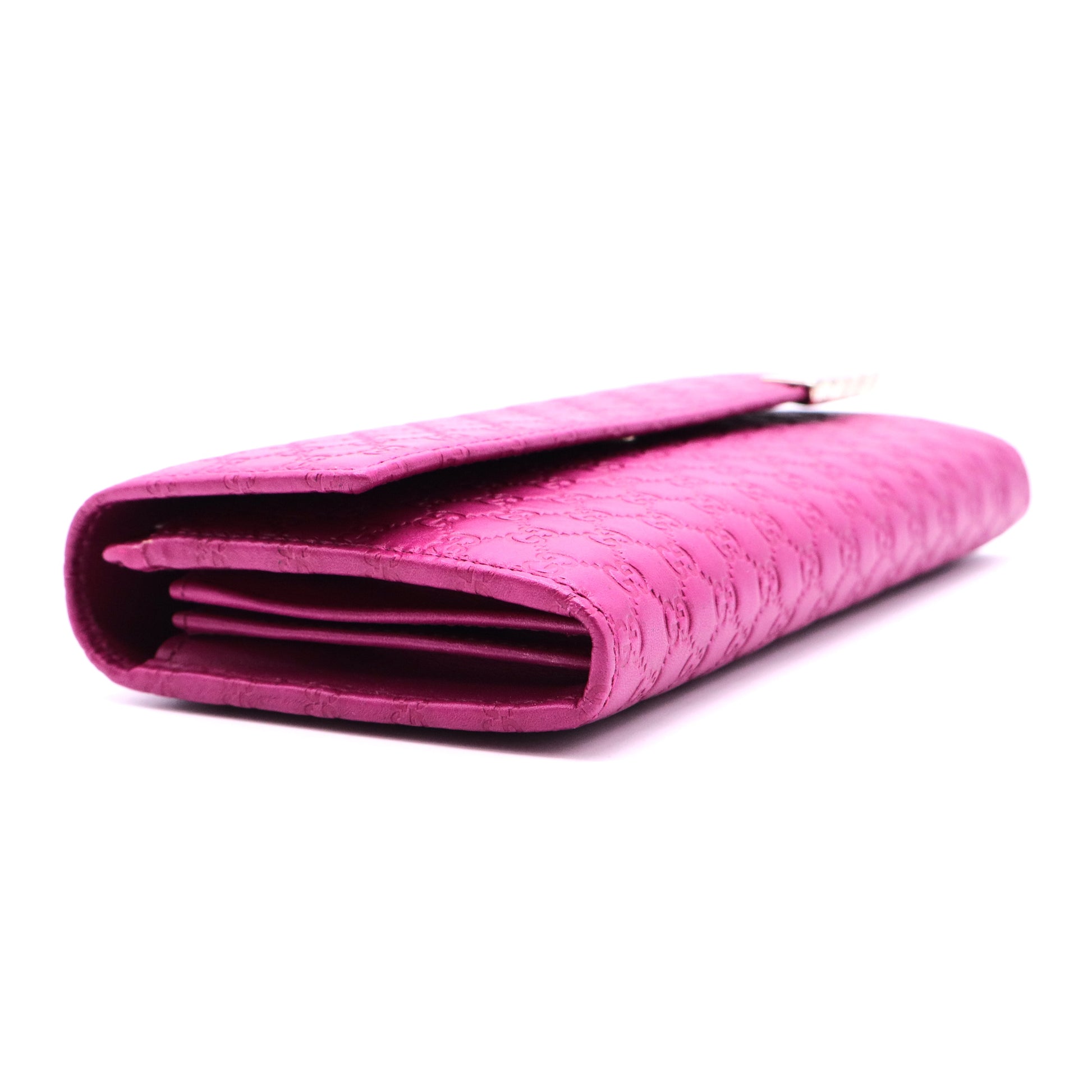 Fuchsia Microguccissima Leather Wallet-Chain Clutch Bag