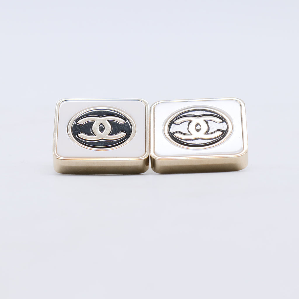 Black Enamel and Silver Metal CC Square Earrings W21235