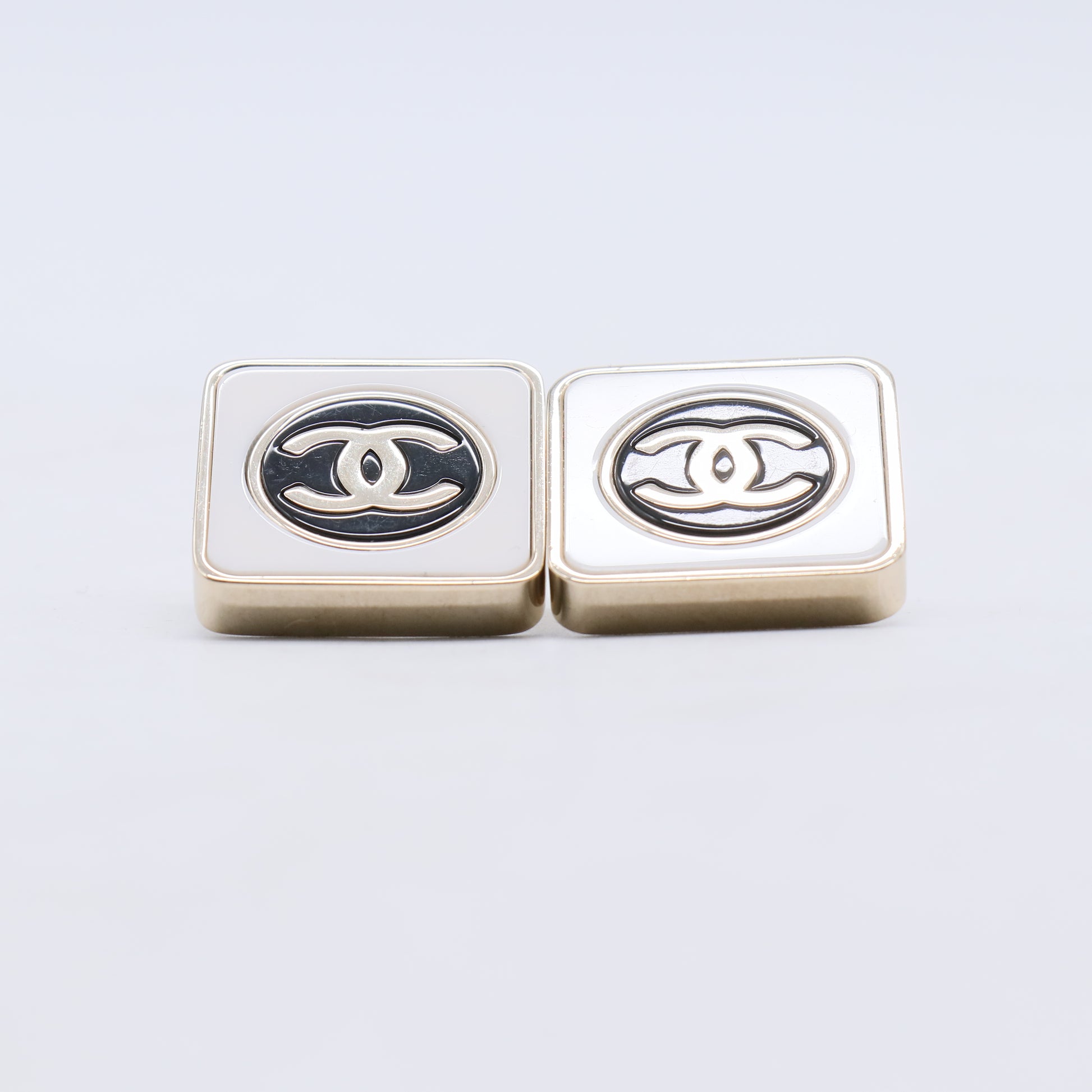 Black Enamel and Silver Metal CC Square Earrings W21235