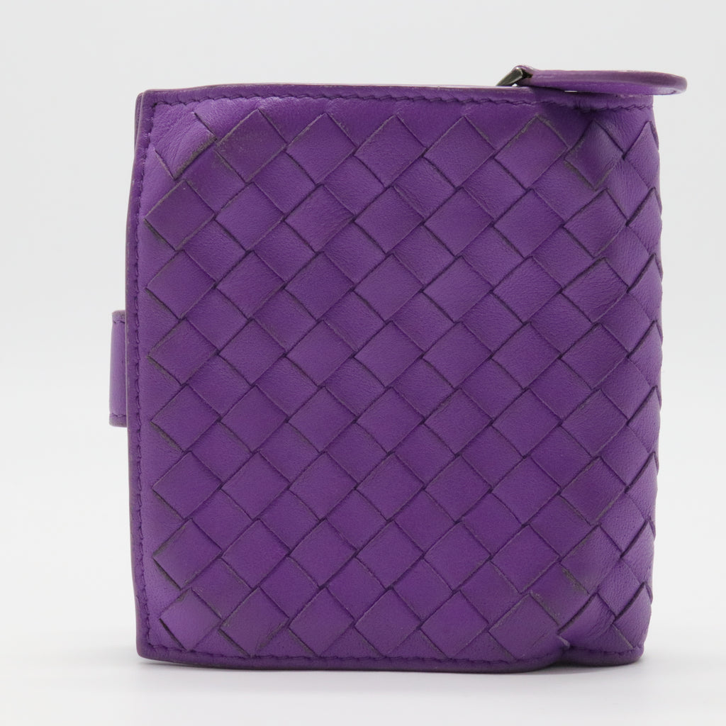 Purple Intrecciato Leather French Compact Wallet
