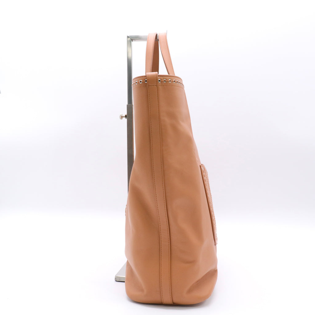 Calfskin Large Coco Eyelets Shopping Tote Camel