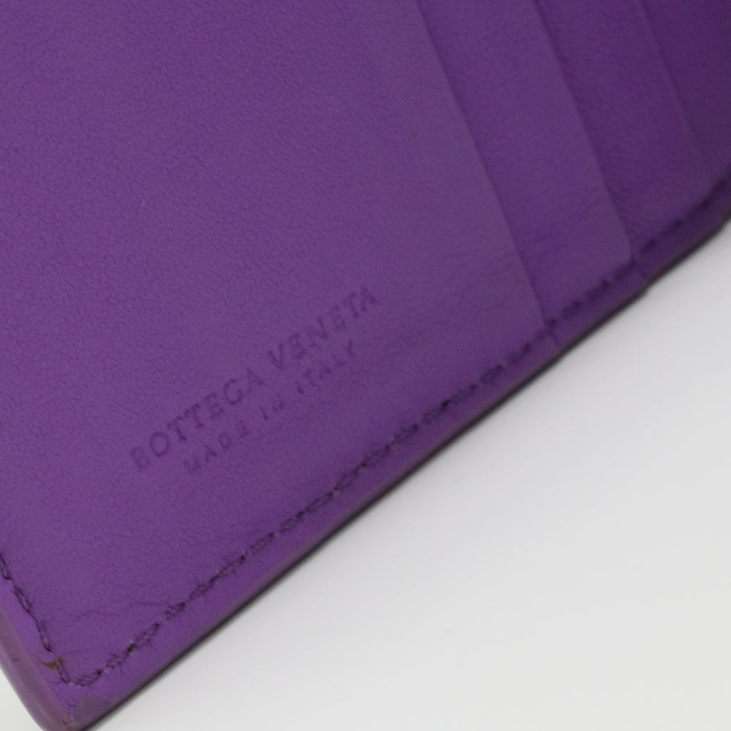 Purple Intrecciato Leather French Compact Wallet