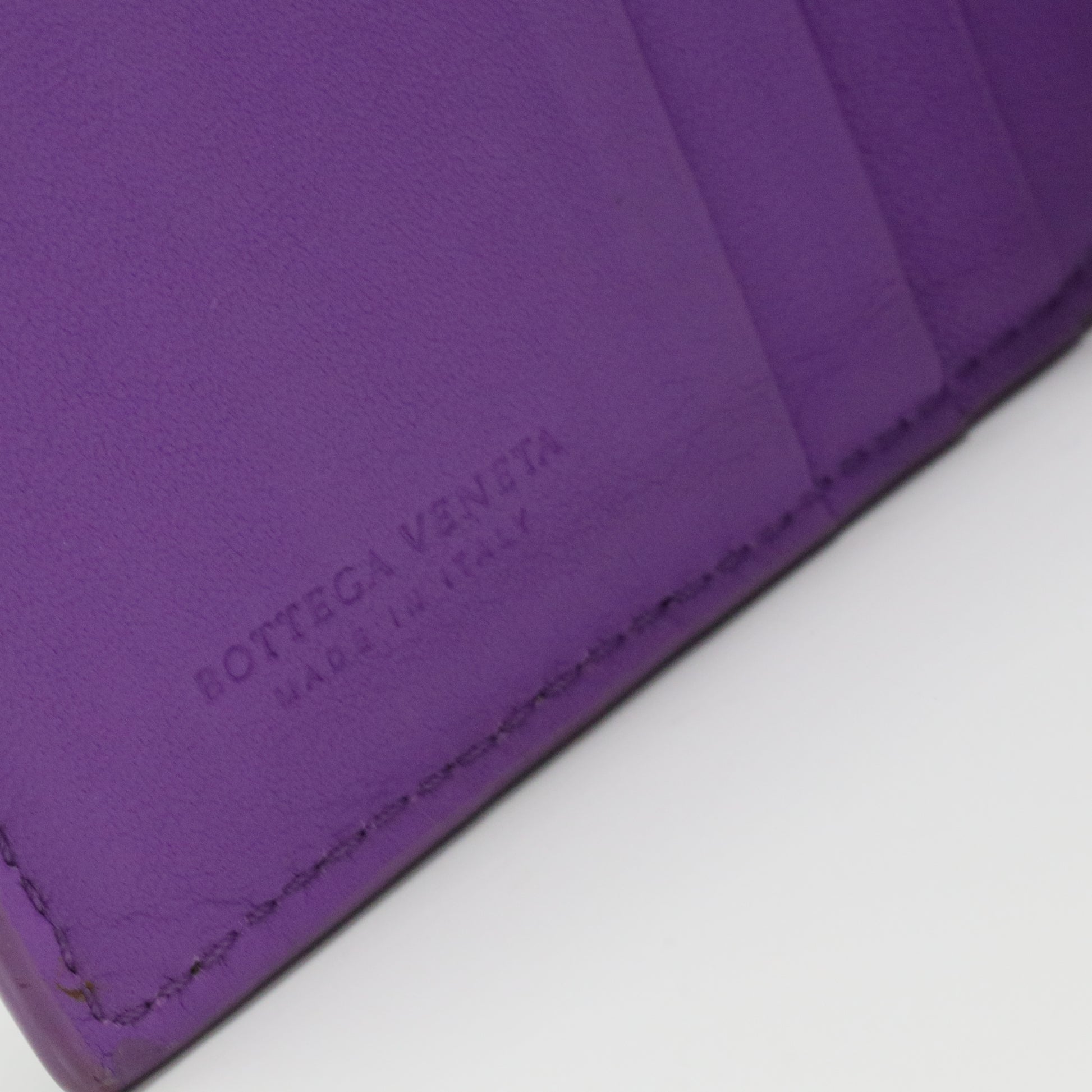 Purple Intrecciato Leather French Compact Wallet