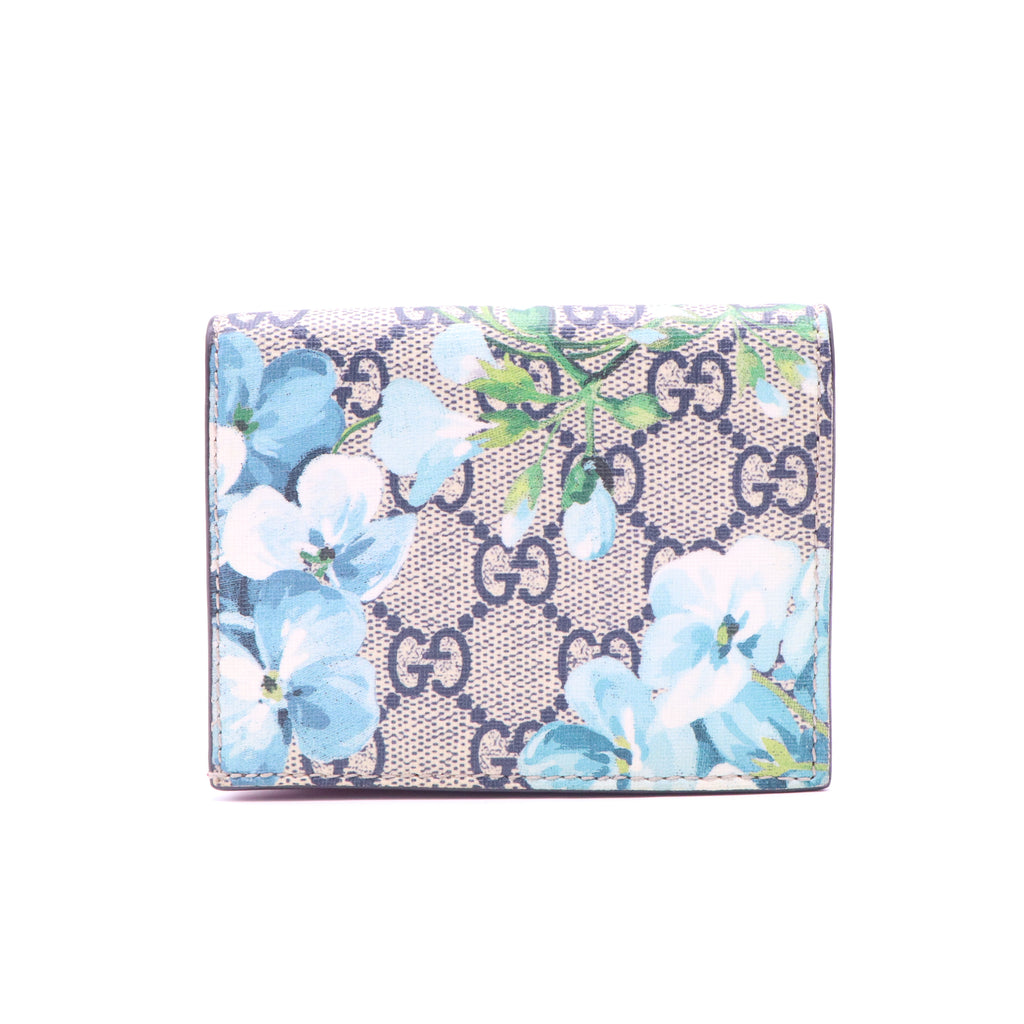 Gucci Blooms GG Supreme Canvas Card Case Wallet Blue W21315