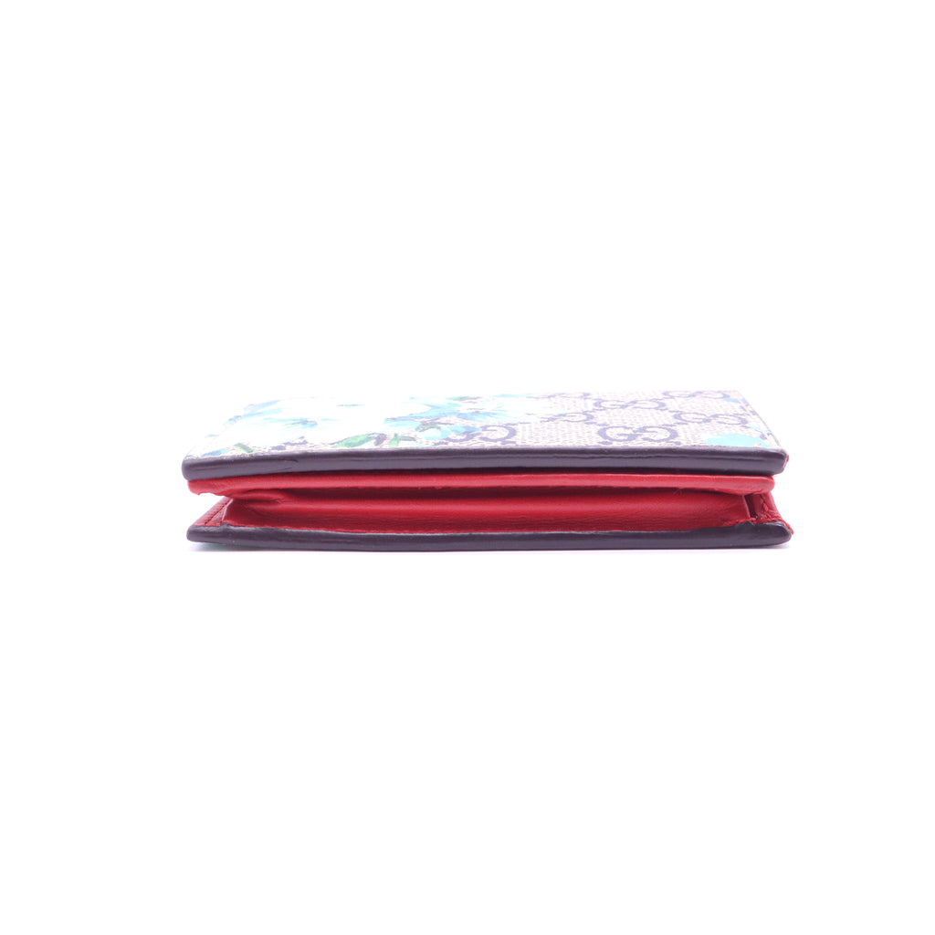 Gucci Blooms GG Supreme Canvas Card Case Wallet Blue W21315
