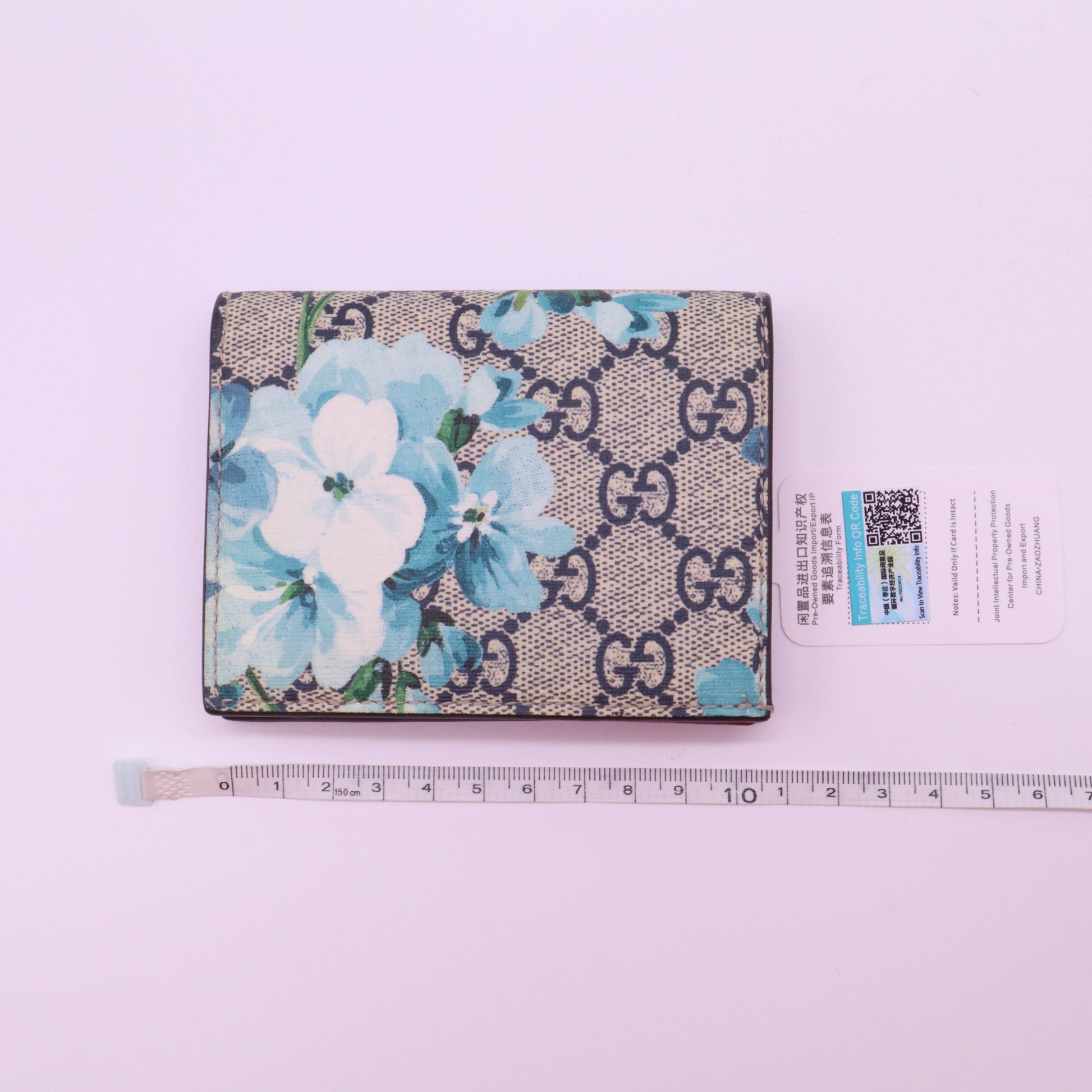 Gucci Blooms GG Supreme Canvas Card Case Wallet Blue W21315