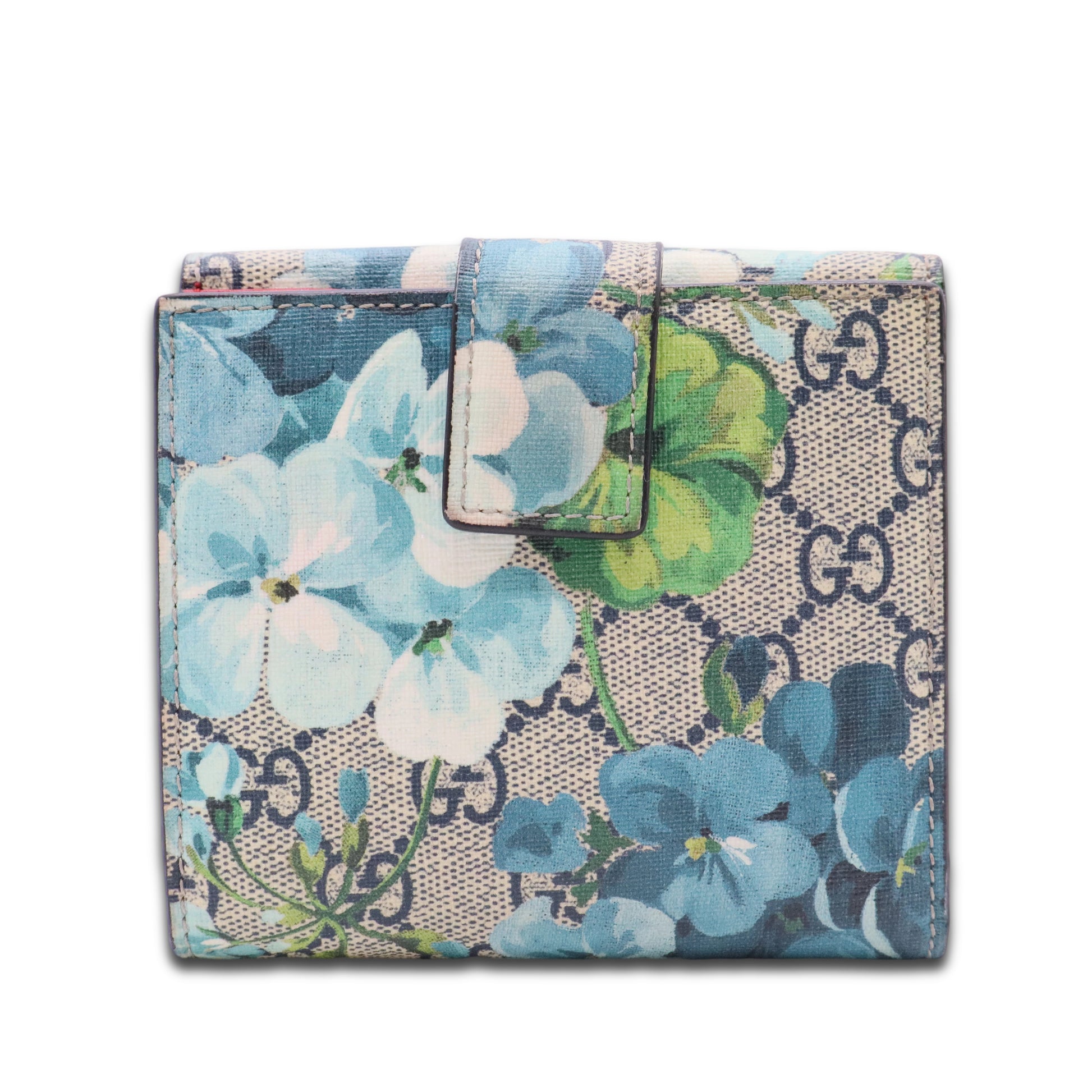 Beige/Blue GG Blooms Coated Canvas Card Case