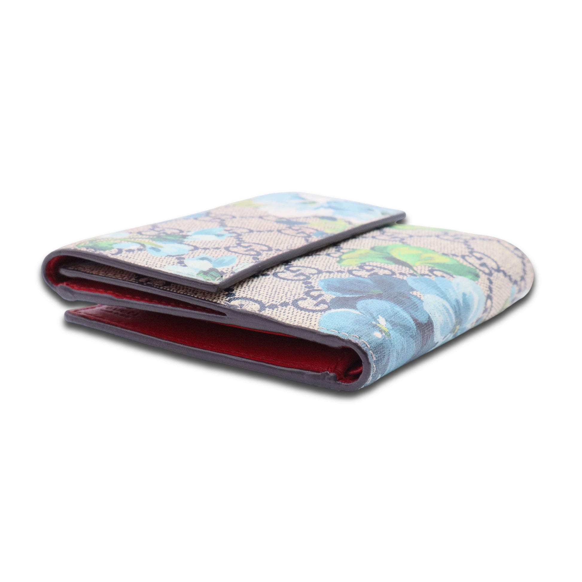 Beige/Blue GG Blooms Coated Canvas Card Case