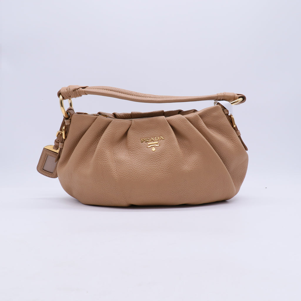 Prada Vitello Daino Ruched Shoulder Bag B21742