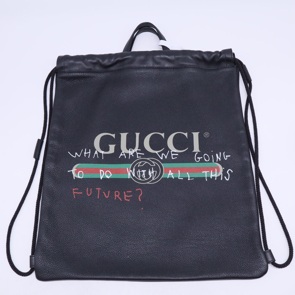 Calfskin Coco Capitan Logo Drawstring Backpack Black