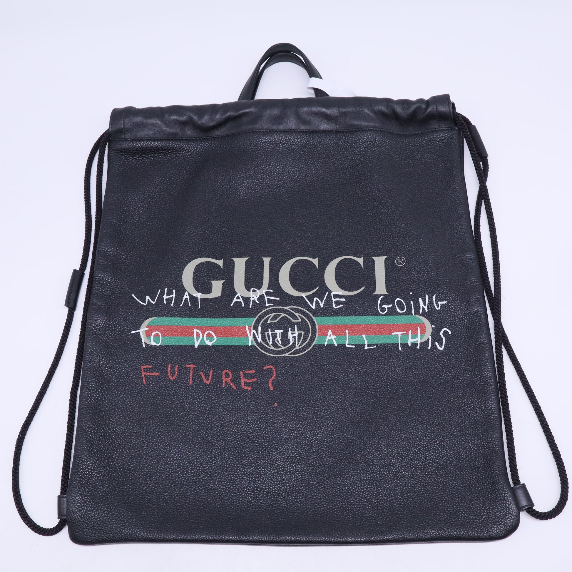 Calfskin Coco Capitan Logo Drawstring Backpack Black