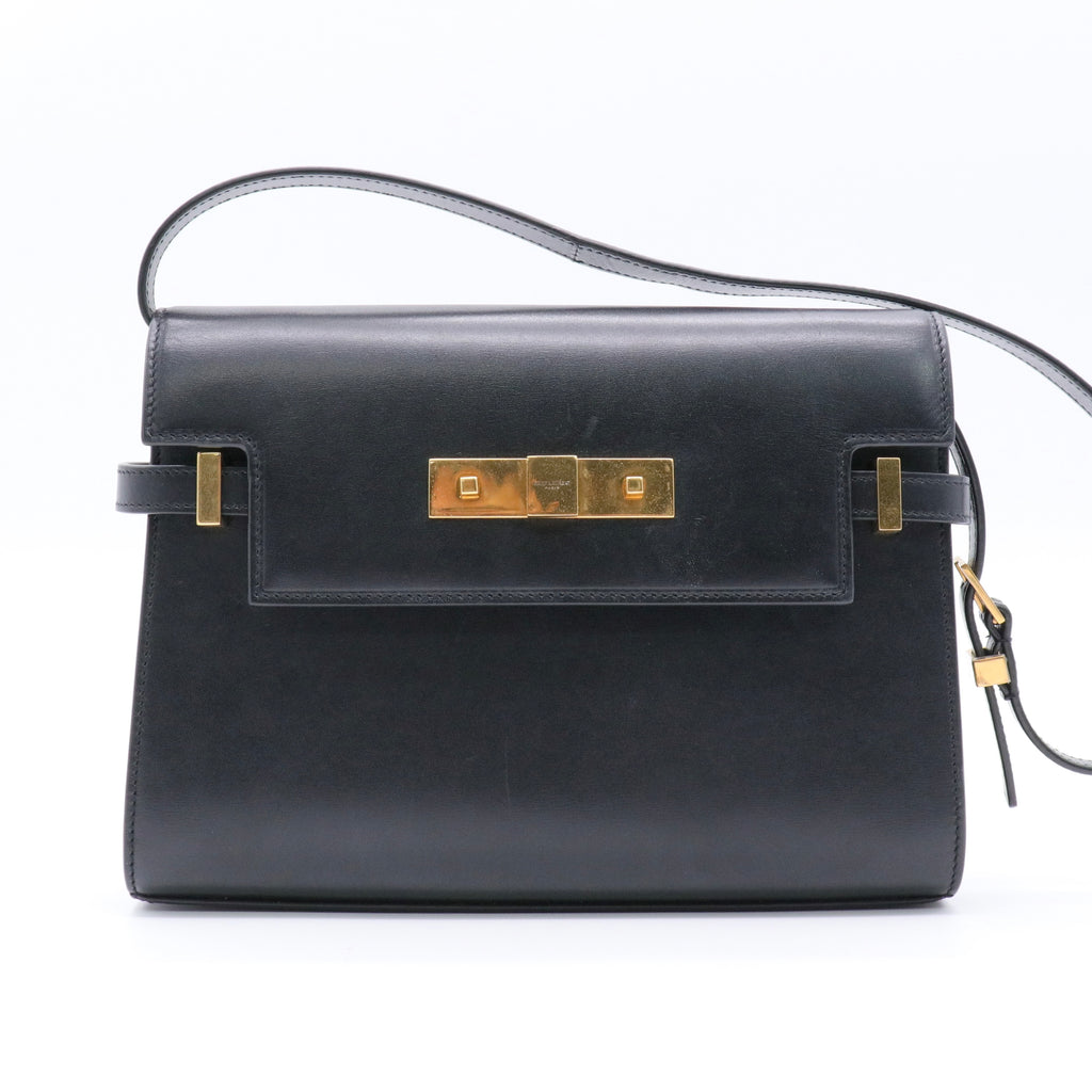 Smooth Calfskin Small Manhattan Shoulder Bag Black twins
