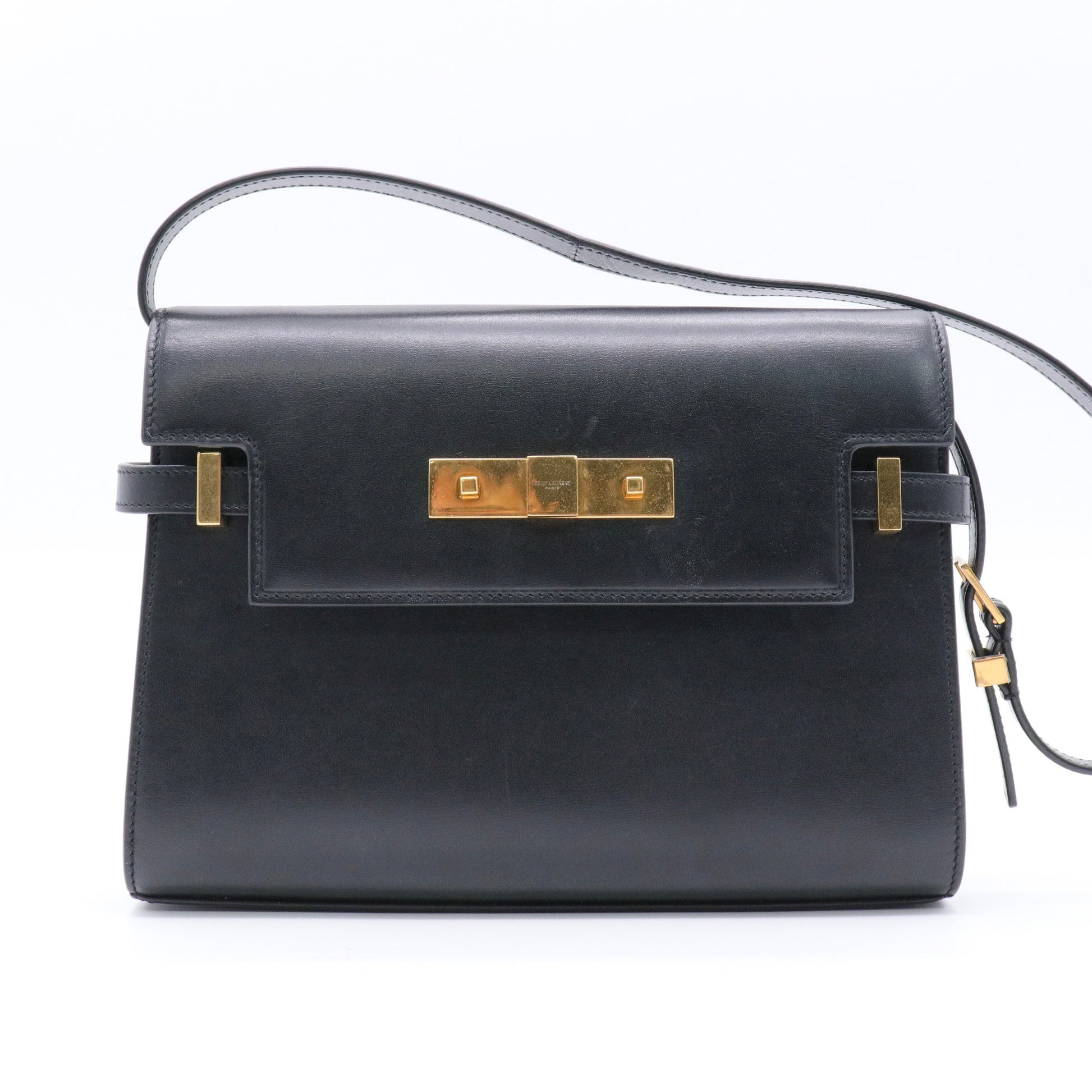 Smooth Calfskin Small Manhattan Shoulder Bag Black twins