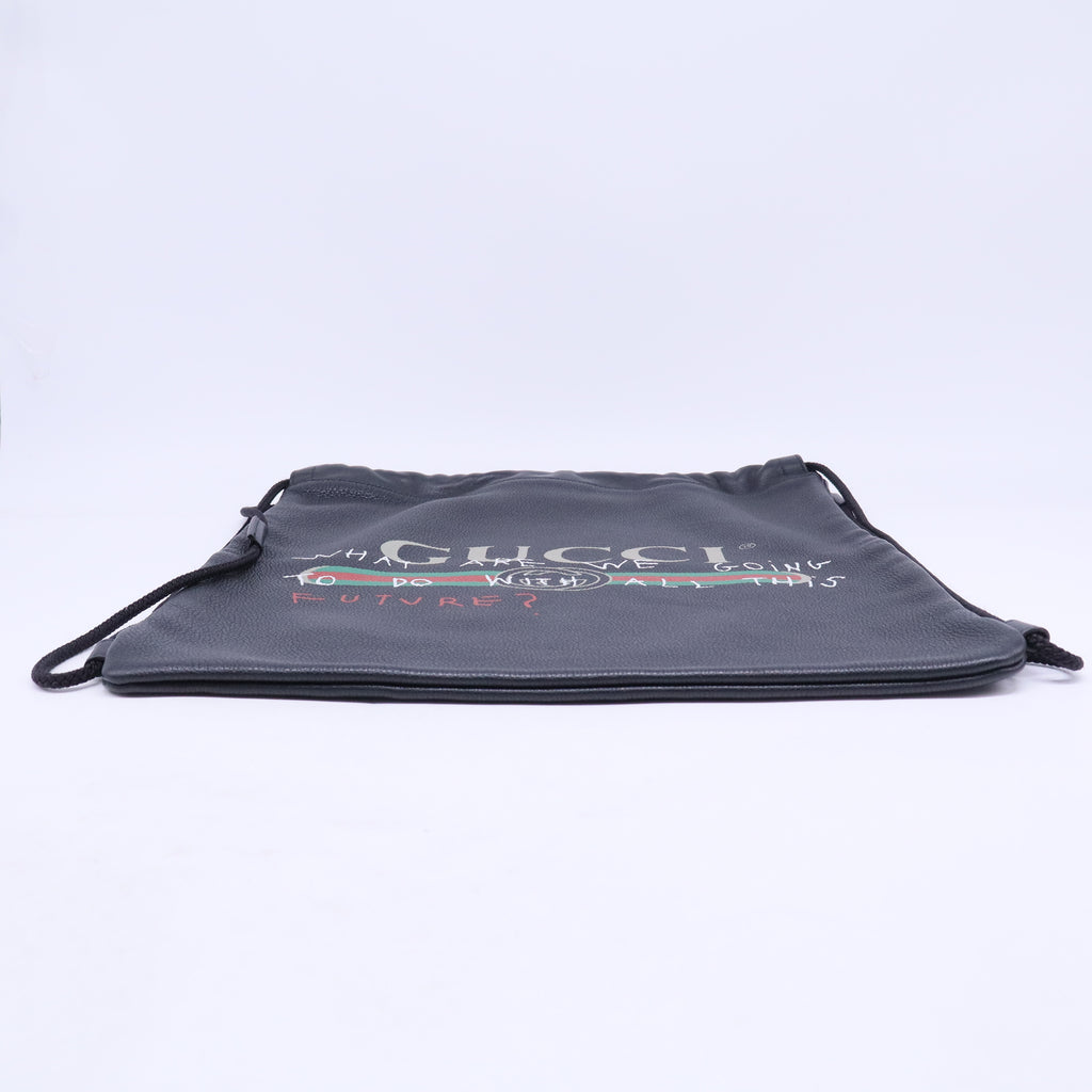 Calfskin Coco Capitan Logo Drawstring Backpack Black