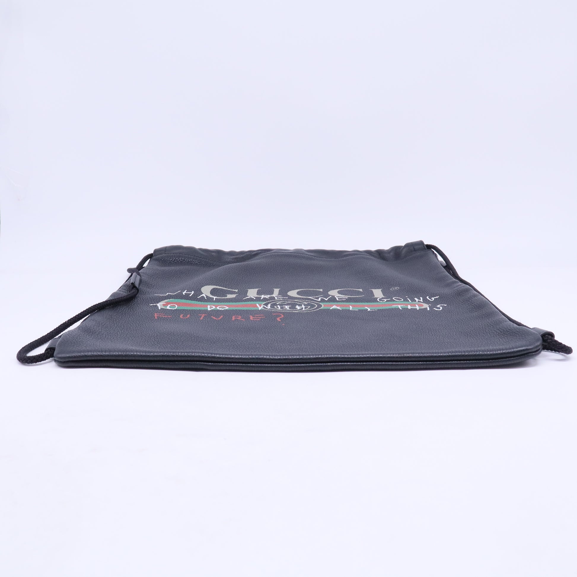 Calfskin Coco Capitan Logo Drawstring Backpack Black