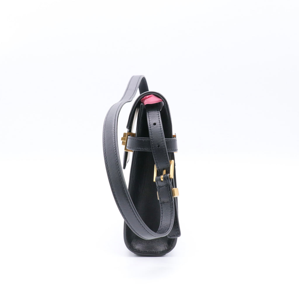 Smooth Calfskin Small Manhattan Shoulder Bag Black twins