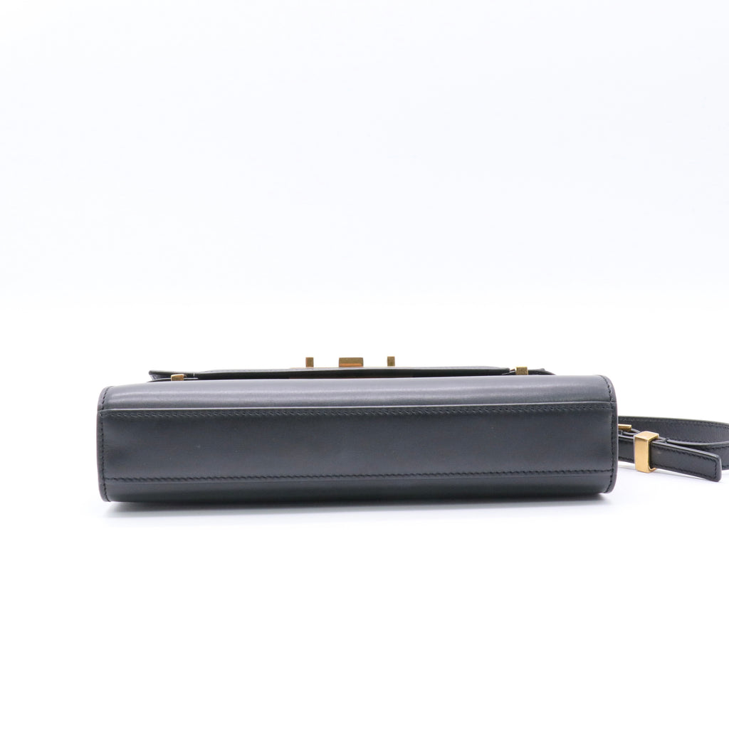Smooth Calfskin Small Manhattan Shoulder Bag Black twins