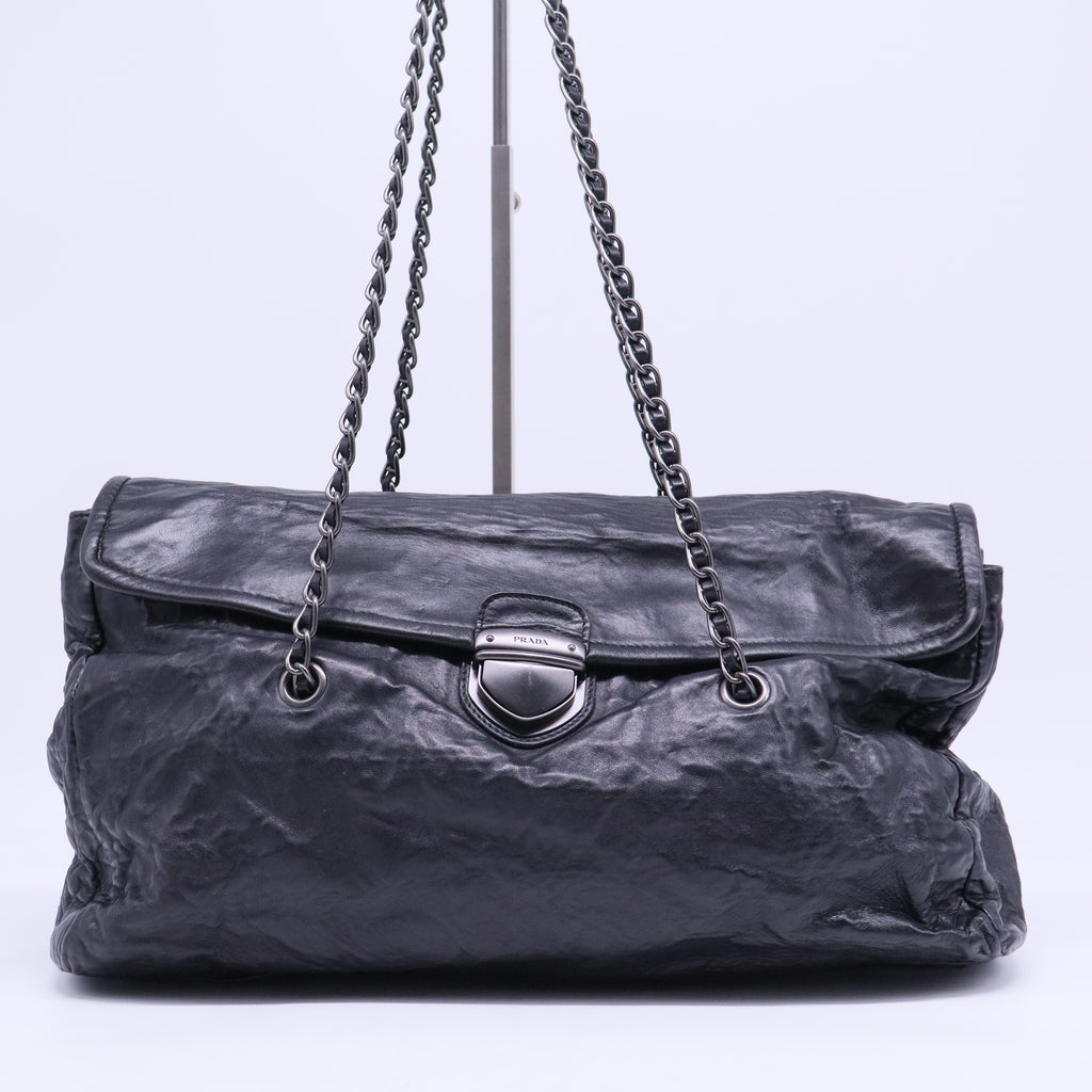 Shoulder Bag Pull Up Leather Black
