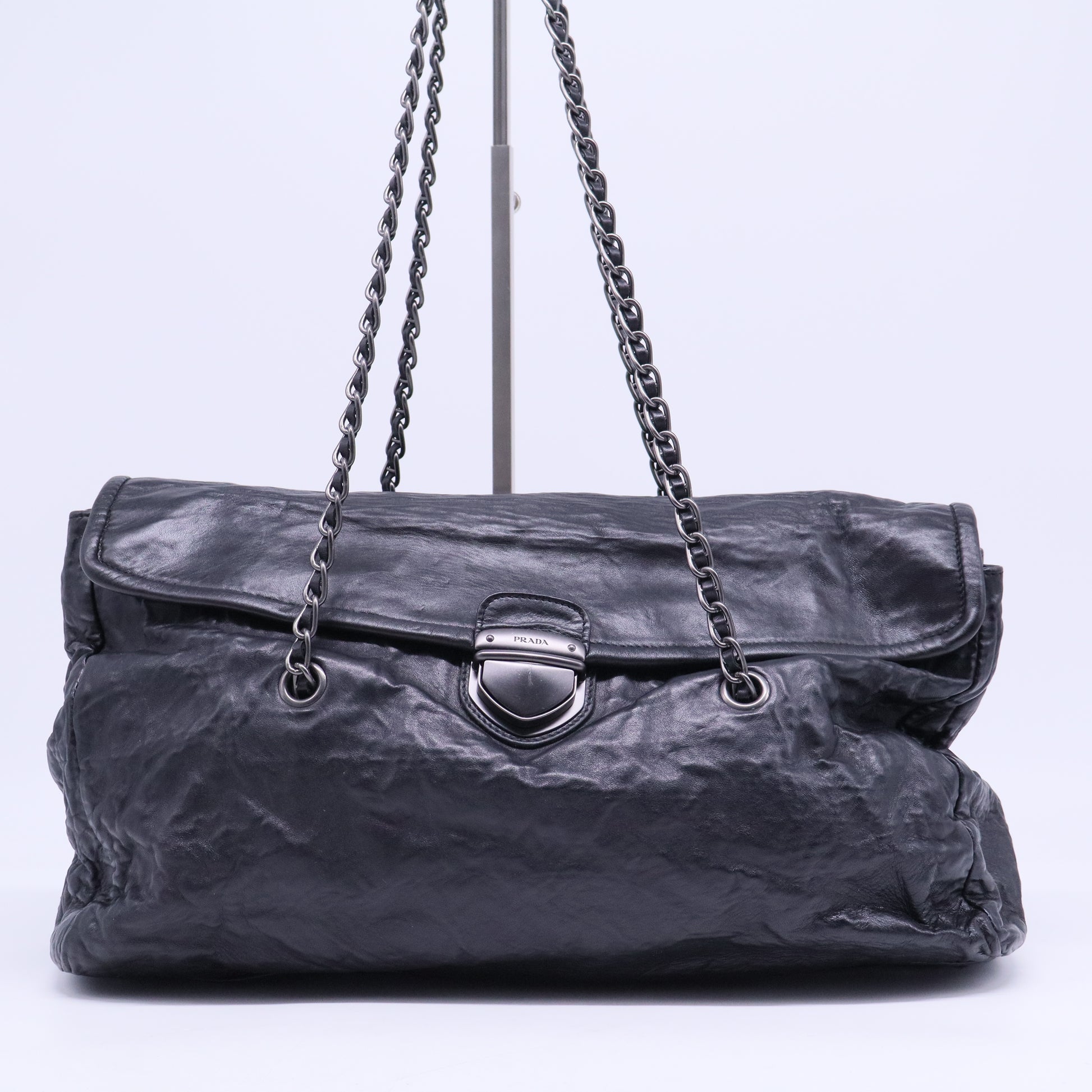 Shoulder Bag Pull Up Leather Black