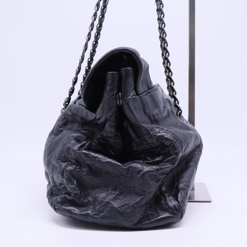 Shoulder Bag Pull Up Leather Black