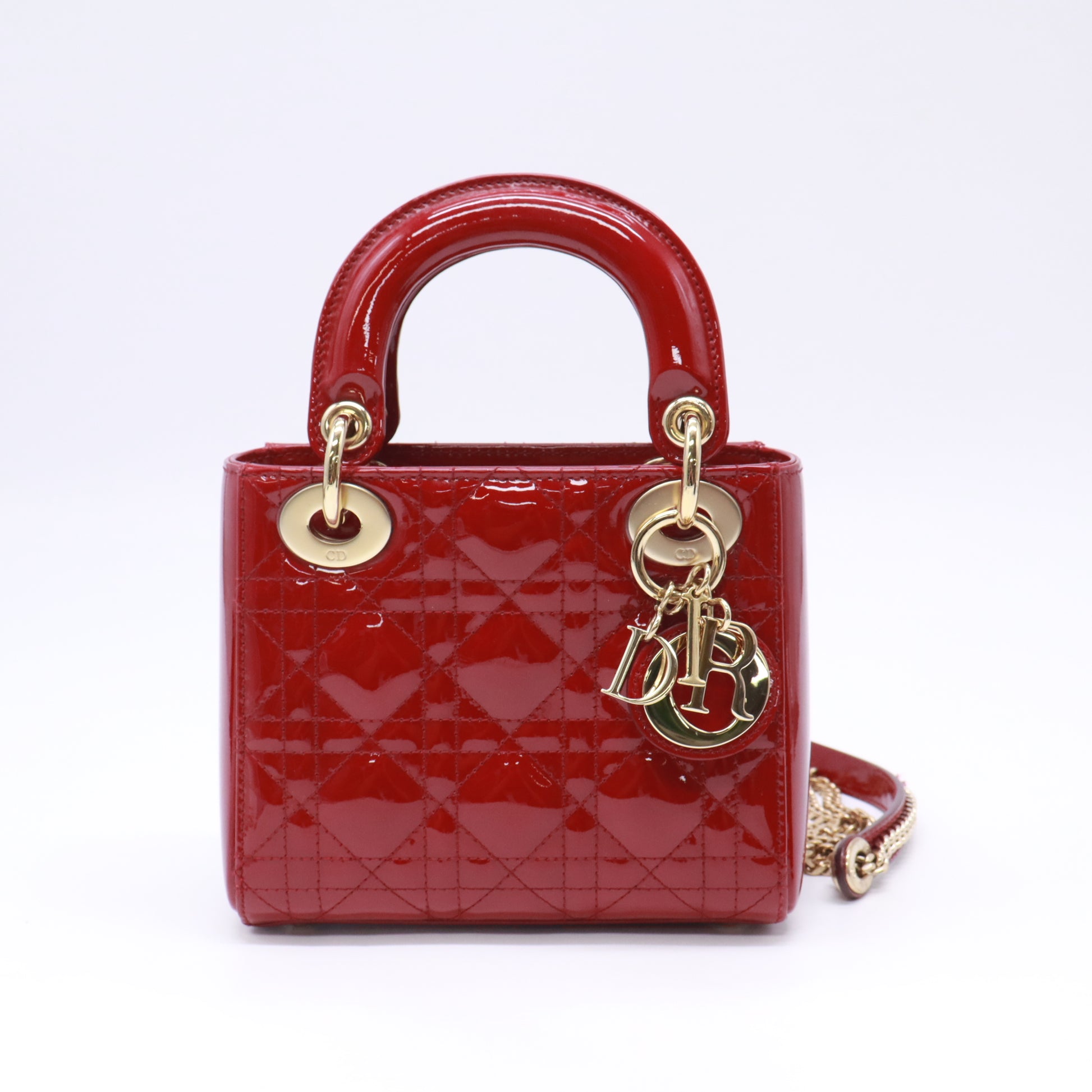 Mini Lady Dior Bag in Cherry Red Patent Cannage Calfskin B23890