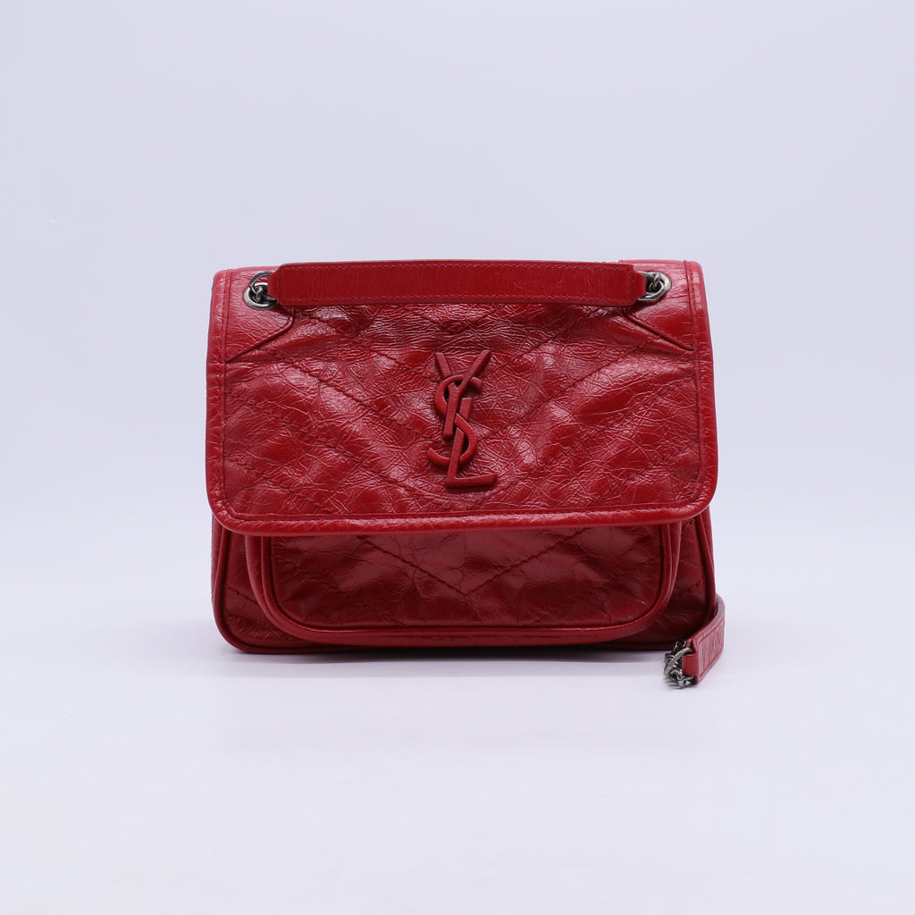 Crinkled Calfskin Matelasse Monogram Baby Niki Chain Satchel B21752