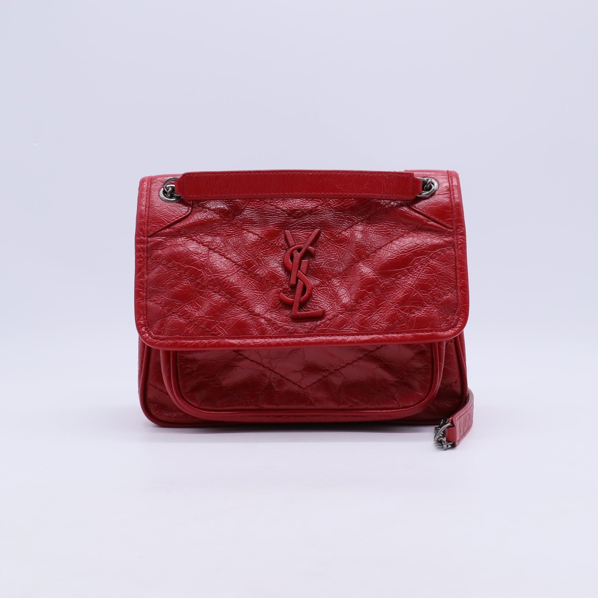 Crinkled Calfskin Matelasse Monogram Baby Niki Chain Satchel B21752