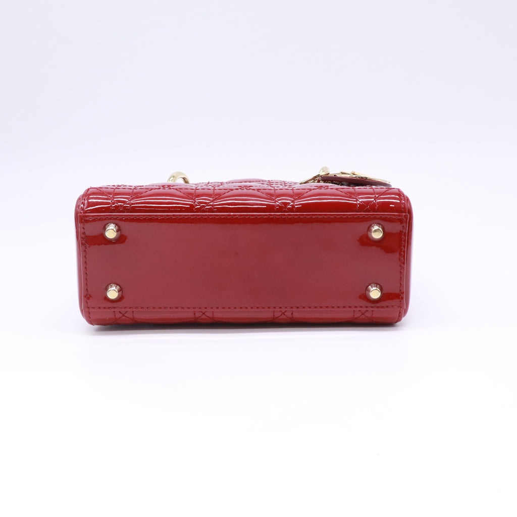 Mini Lady Dior Bag in Cherry Red Patent Cannage Calfskin B23890