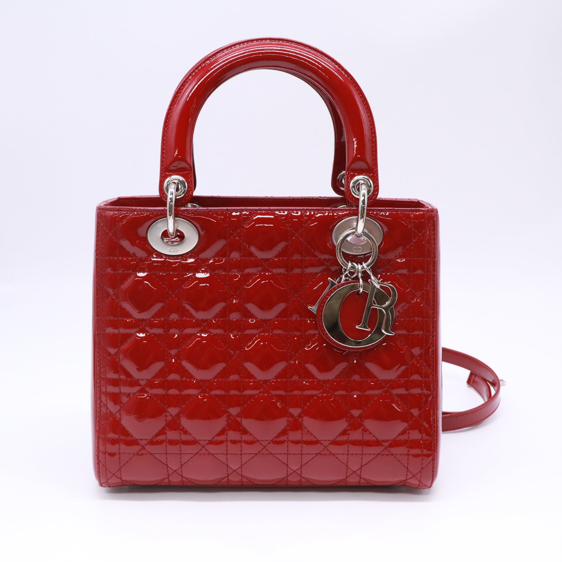 Christian Dior Medium Lady Dior Bag in Cherry Red Patent Cannage Calfskin B23218