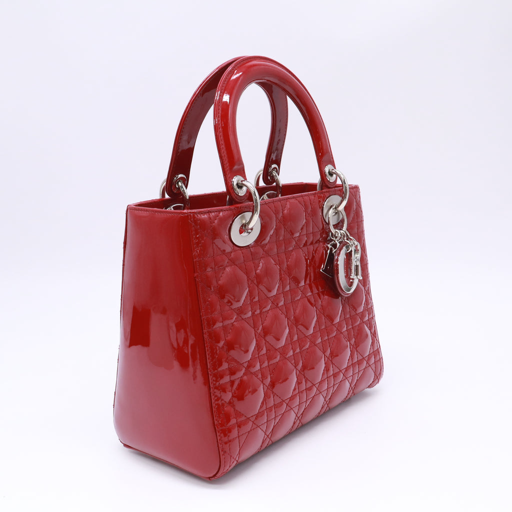 Christian Dior Medium Lady Dior Bag in Cherry Red Patent Cannage Calfskin B23218