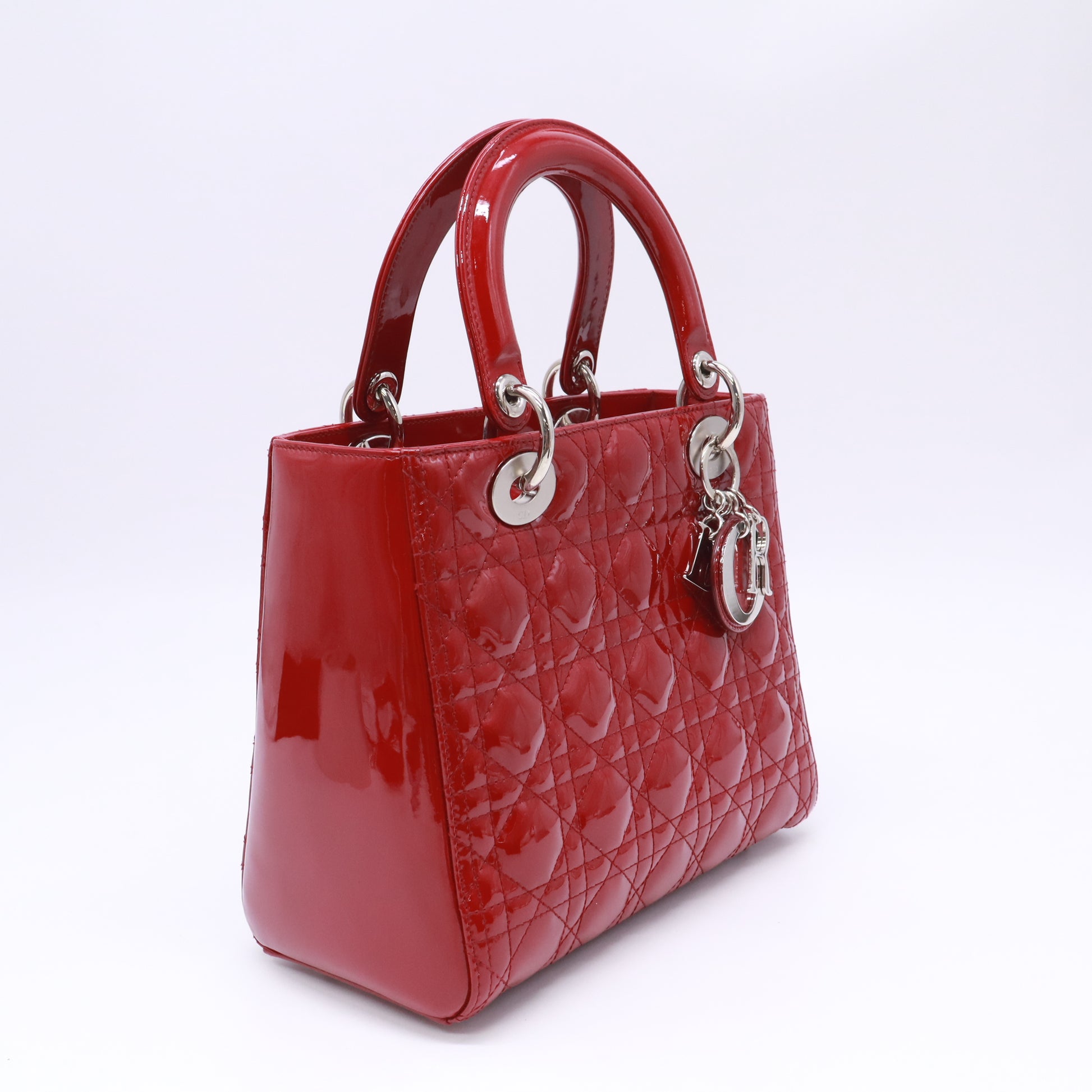 Christian Dior Medium Lady Dior Bag in Cherry Red Patent Cannage Calfskin B23218
