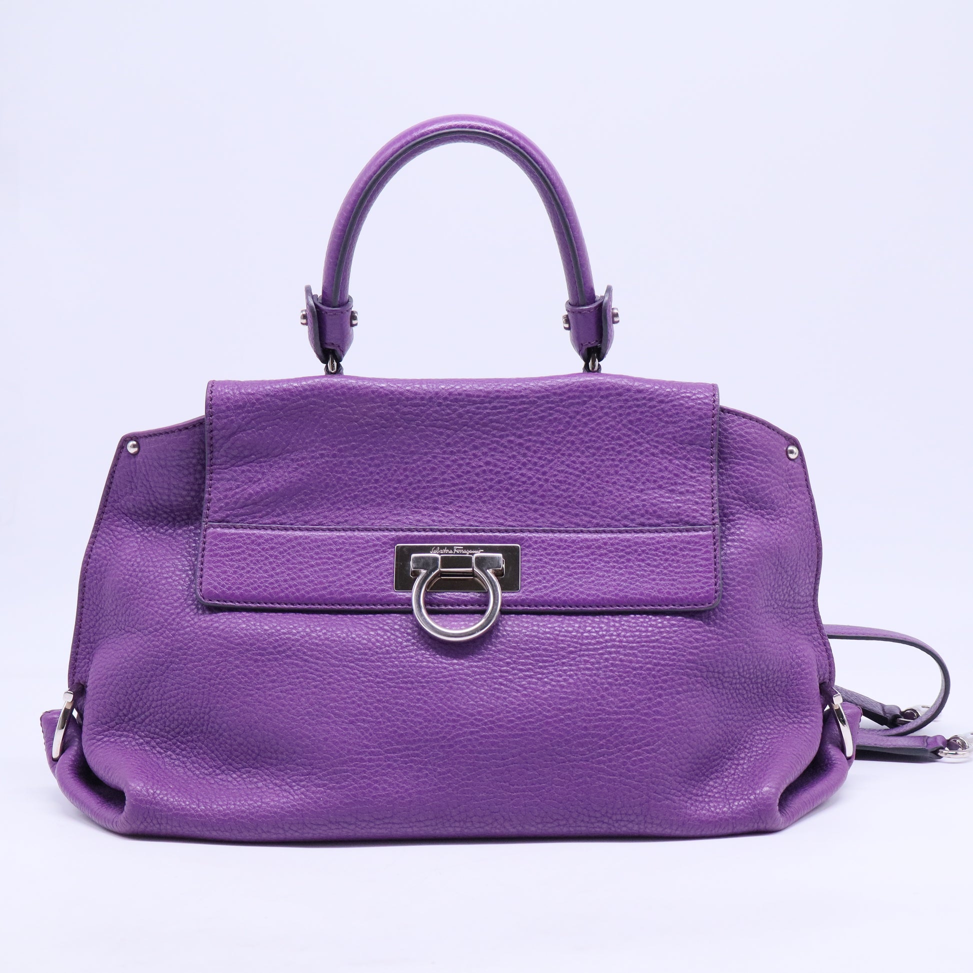 Grained Calfskin Sofia Satchel Mirtillo