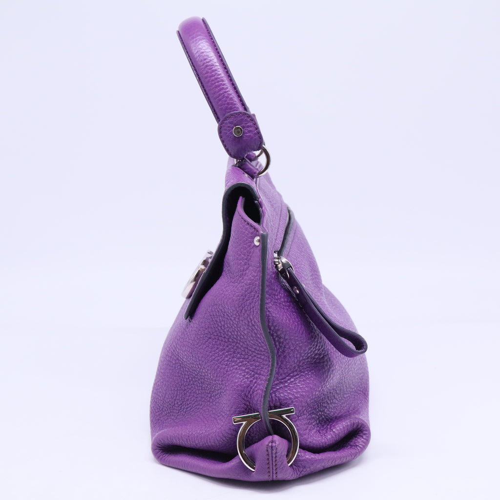 Grained Calfskin Sofia Satchel Mirtillo