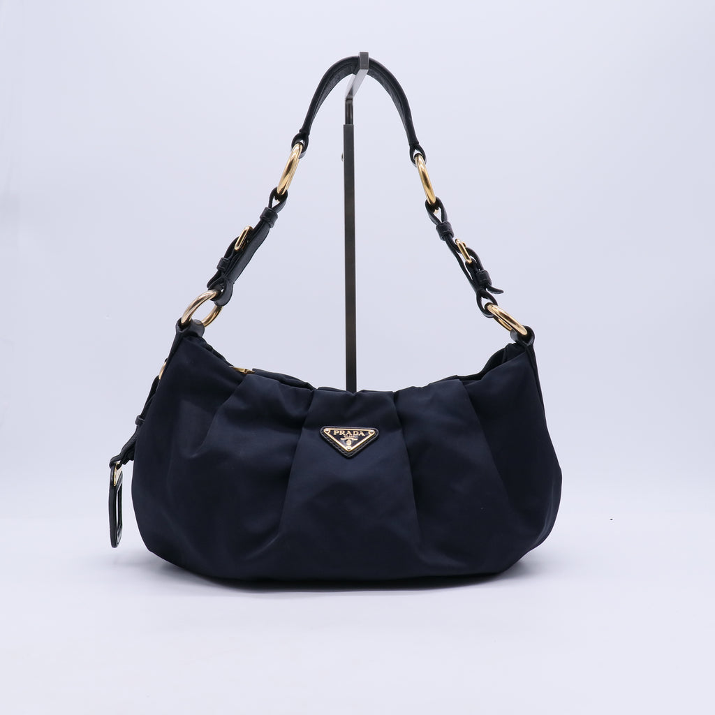 Prada Tessuto Nylon Ruched Hobo Bag B21857