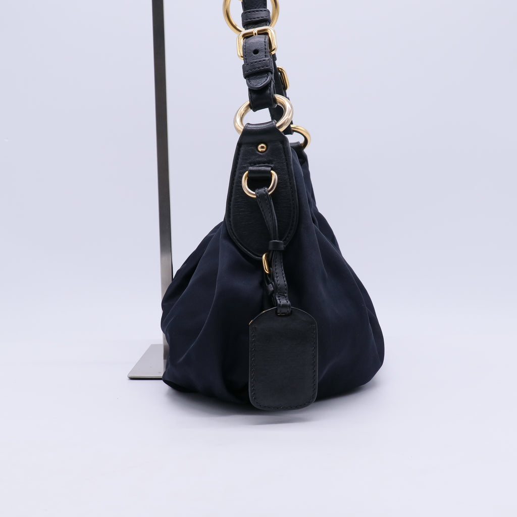 Prada Tessuto Nylon Ruched Hobo Bag B21857