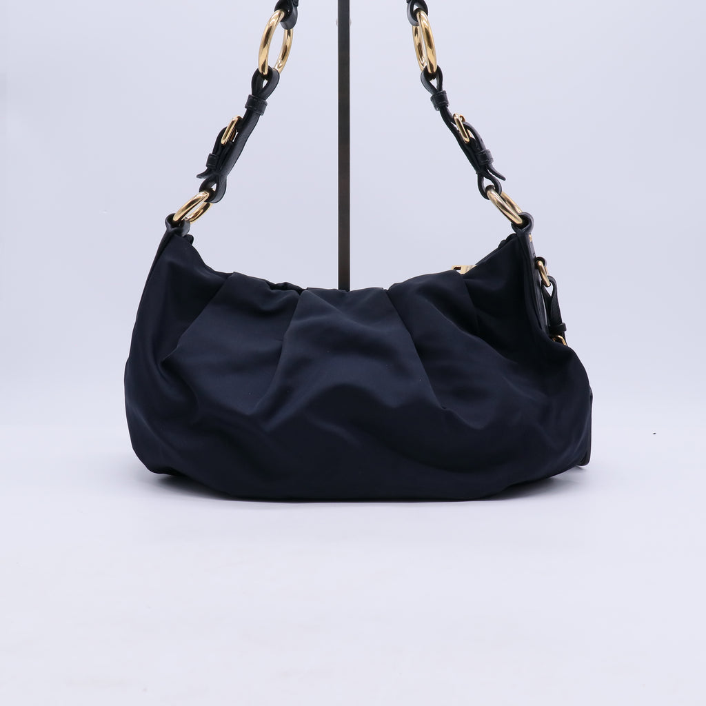 Prada Tessuto Nylon Ruched Hobo Bag B21857