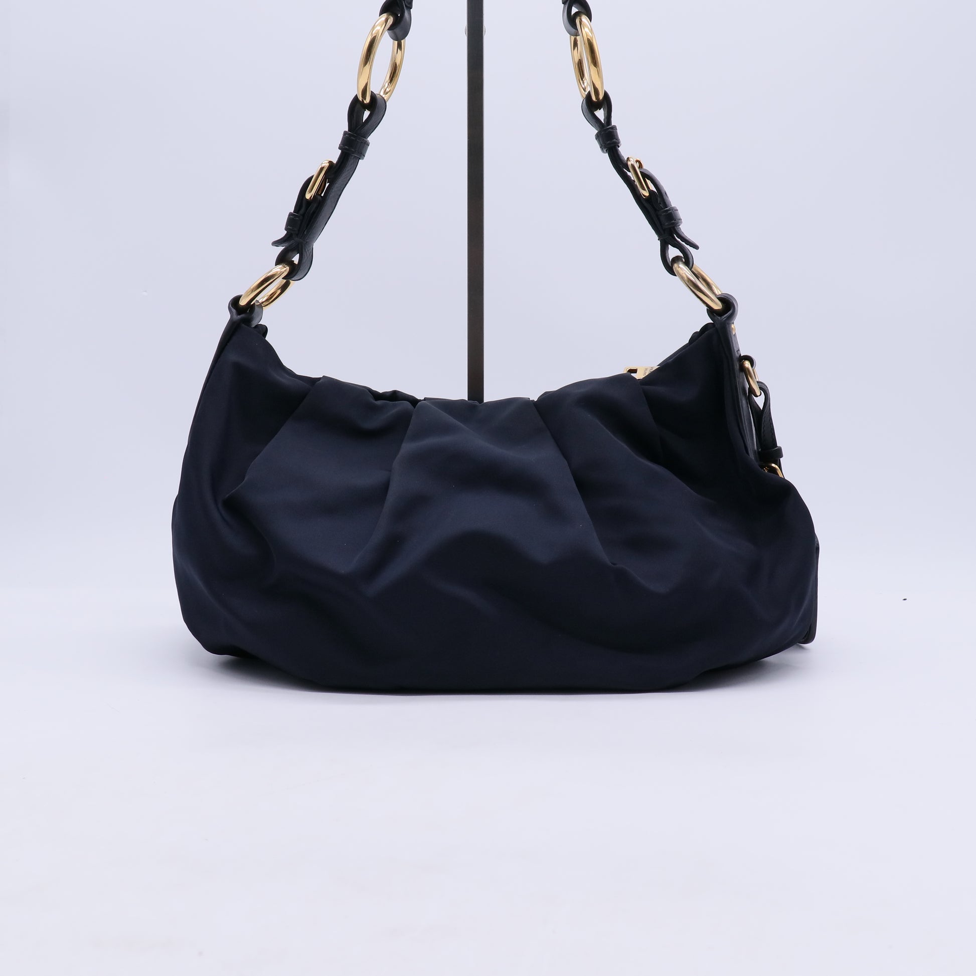 Prada Tessuto Nylon Ruched Hobo Bag B21857