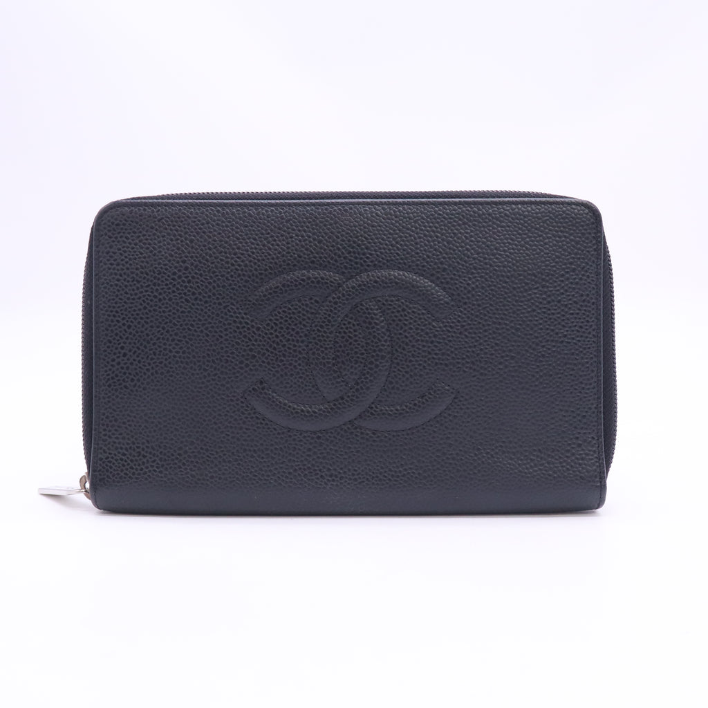 Caviar Large CC Timeless Zip Around Organizer Wallet Black W23522