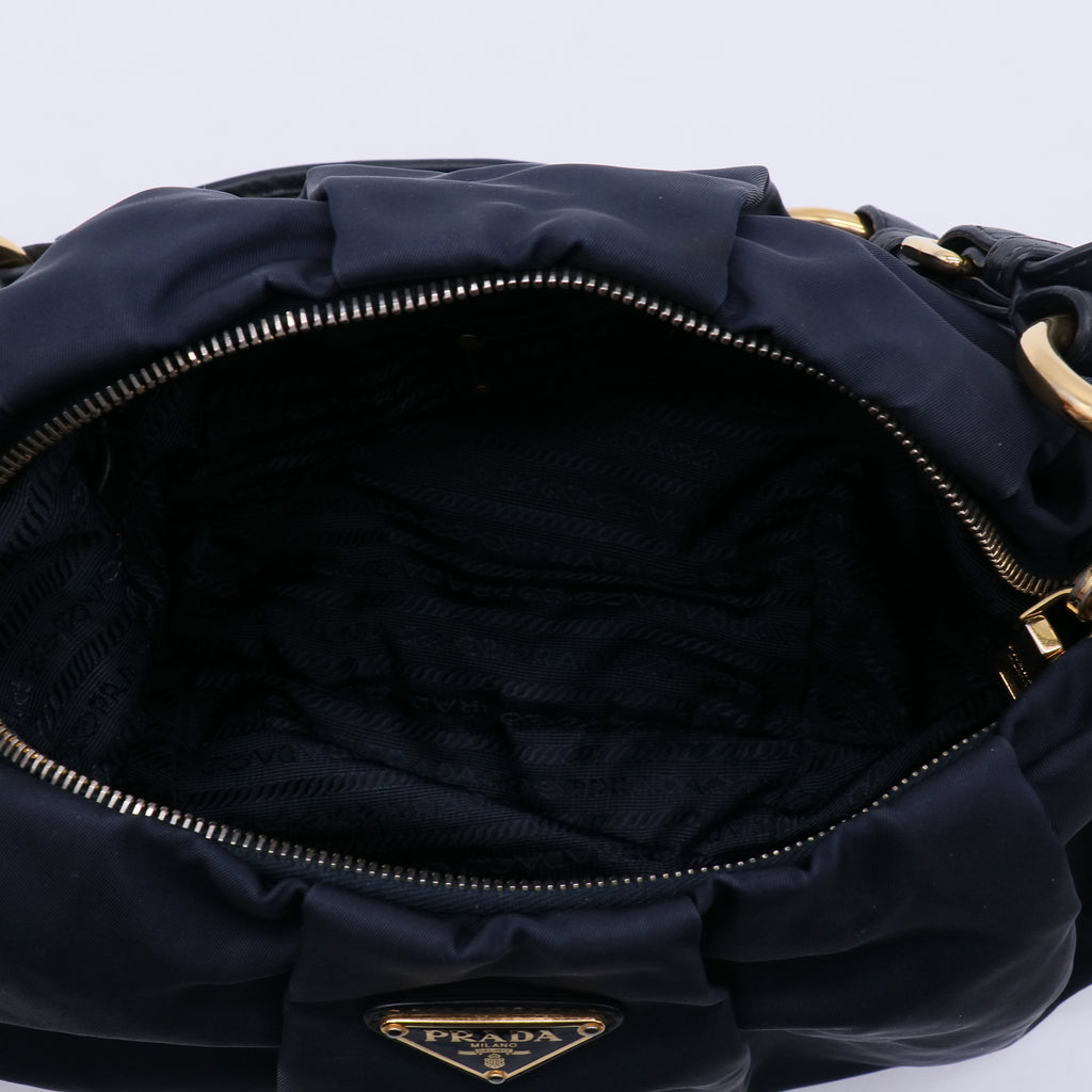 Prada Tessuto Nylon Ruched Hobo Bag B21857