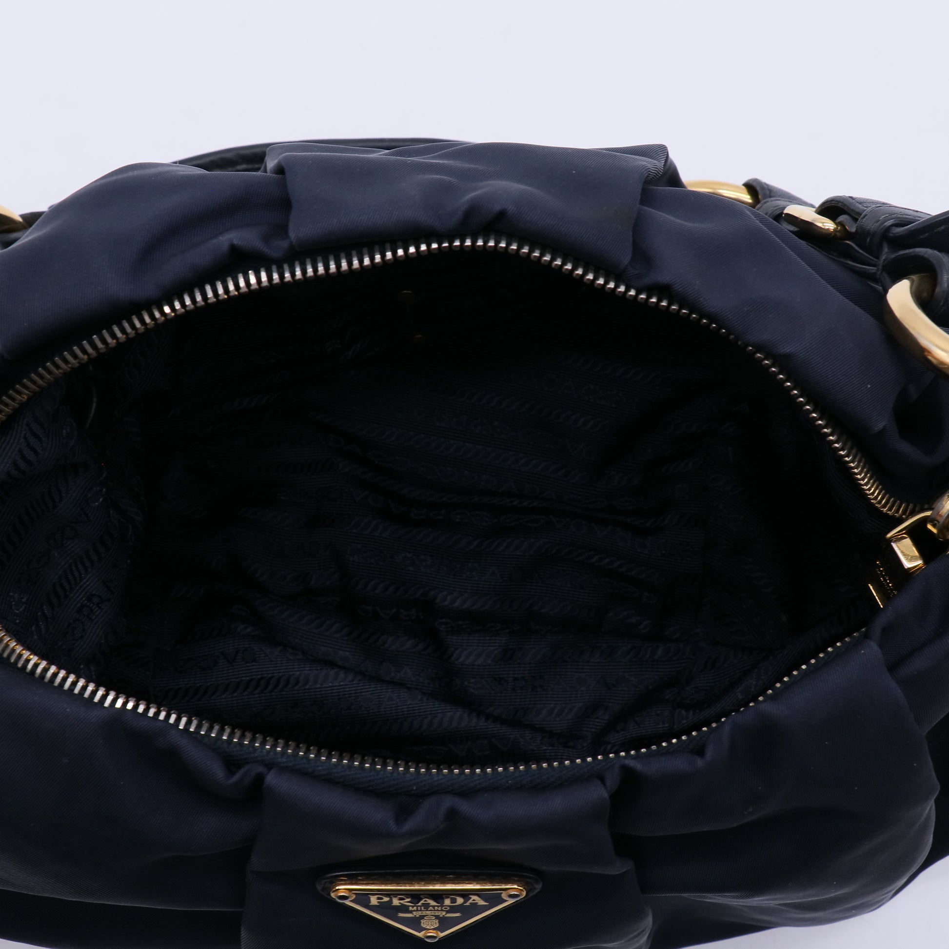 Prada Tessuto Nylon Ruched Hobo Bag B21857