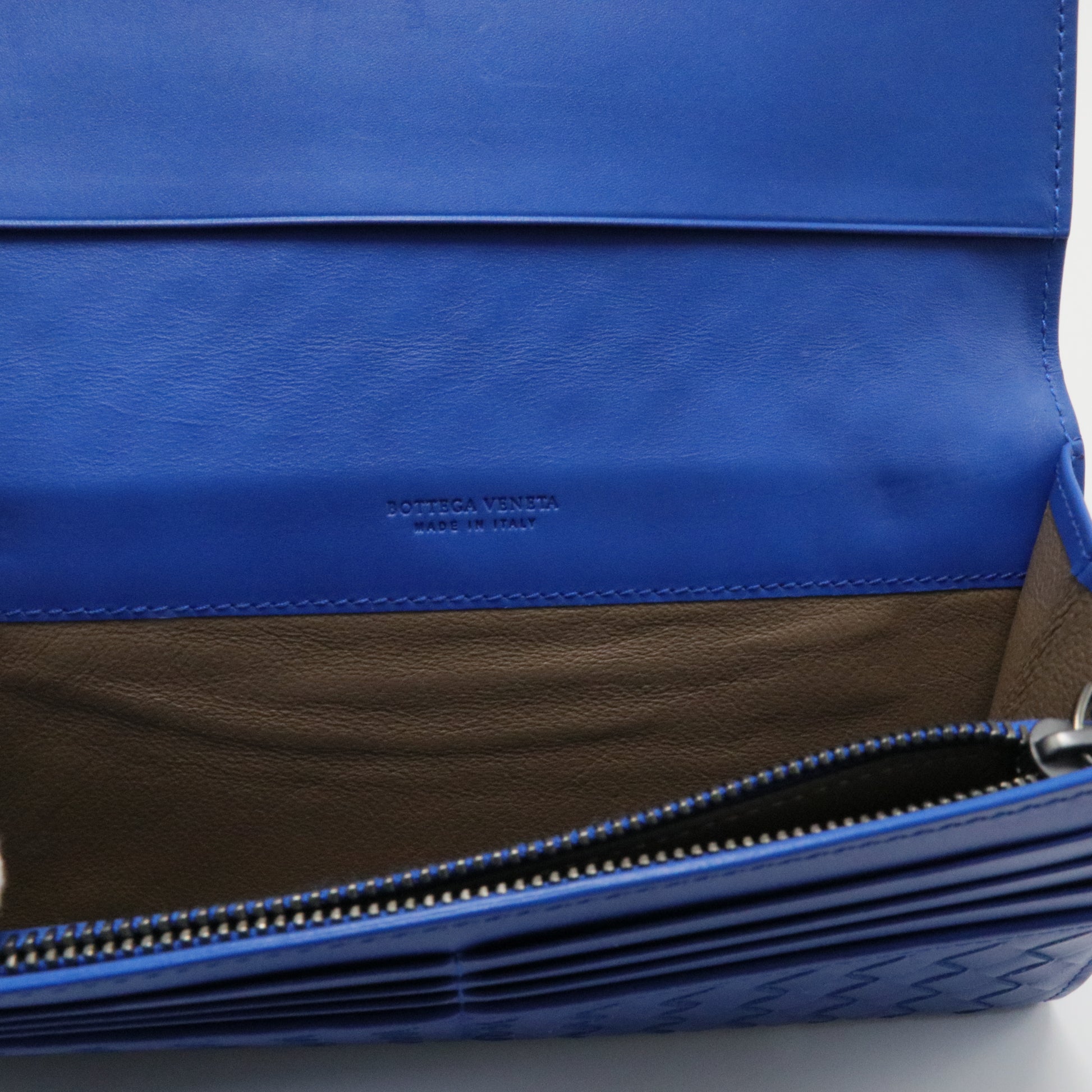 Nappa Intrecciato Continental Flap Wallet Bluette