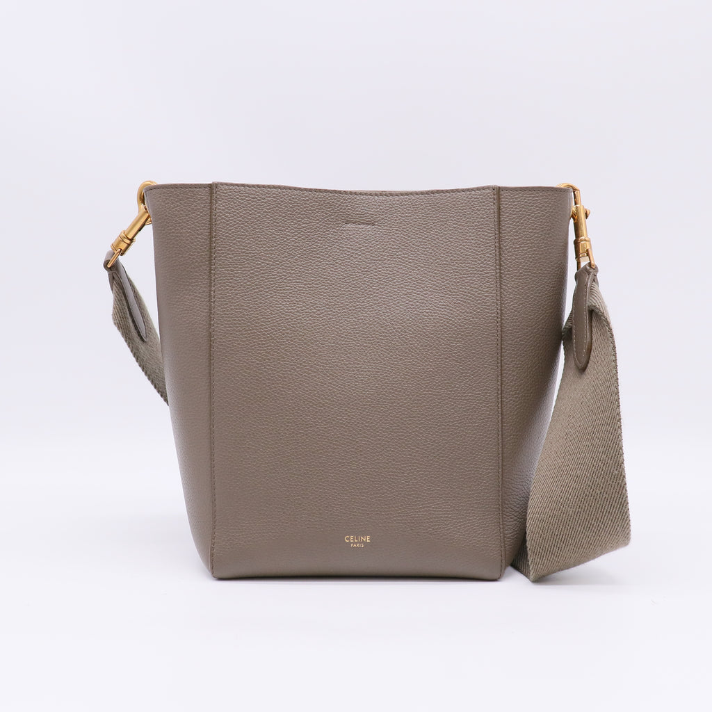 Soft Grained Calfskin Small Sangle Bucket Bag Taupe B23097