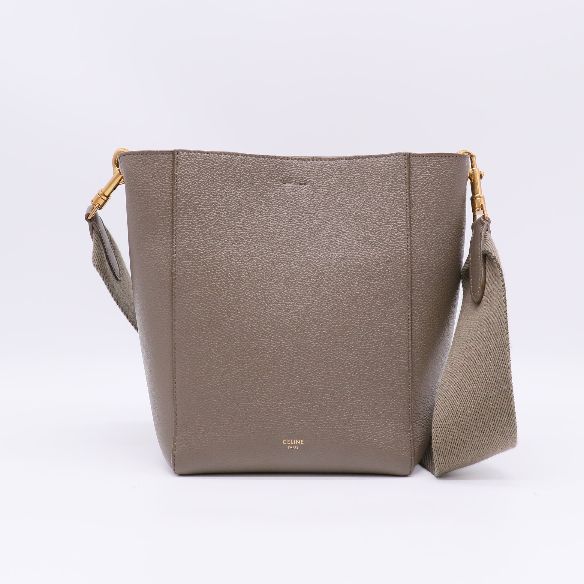 Soft Grained Calfskin Small Sangle Bucket Bag Taupe B23097